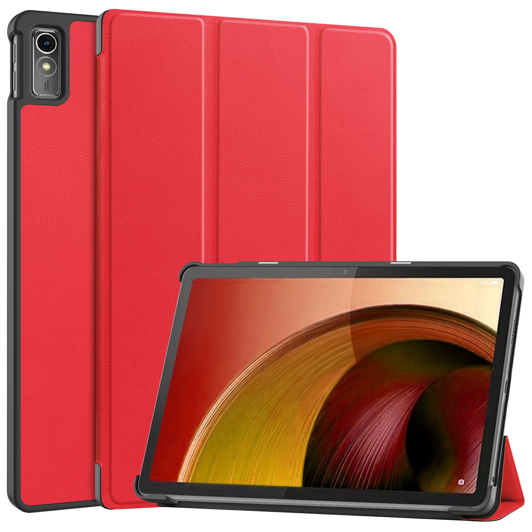 Nomfy Hoes Geschikt voor Lenovo Tab M10 5G Hoes Tri-fold Tablet Hoesje Case - Hoesje Geschikt voor Lenovo Tab M10 5G Hoesje Hardcover Bookcase - Rood