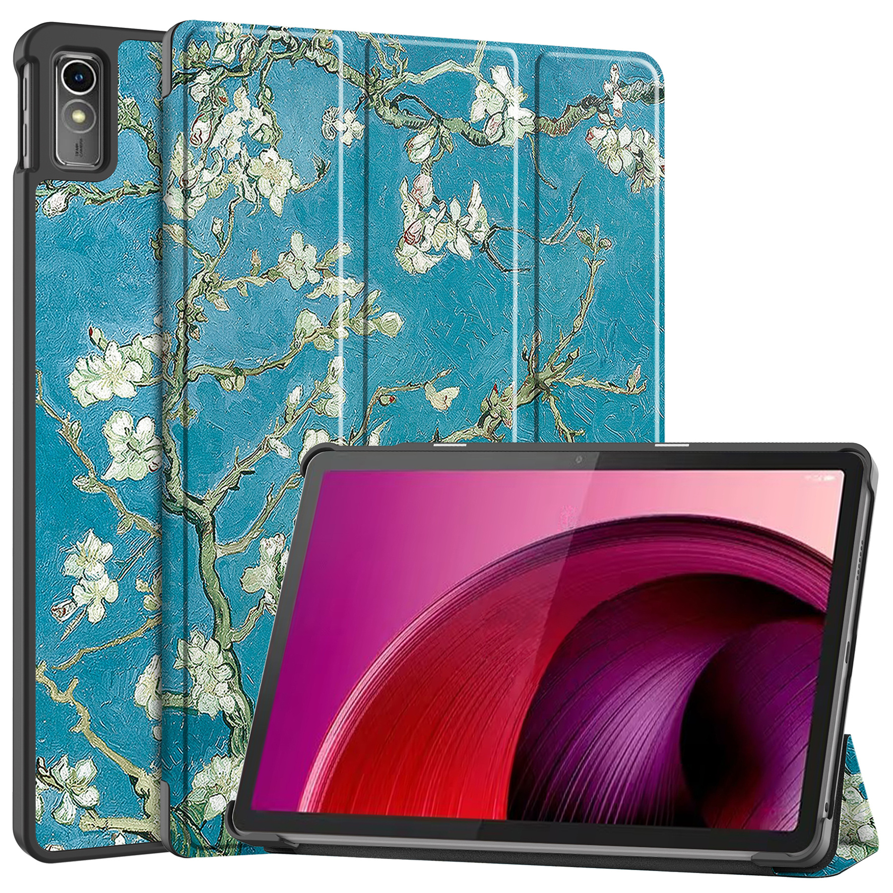 BASEY. Hoesje Geschikt voor Lenovo Tab M10 5G Hoes Case Tablet Hoesje Tri-fold - Hoes Geschikt voor Lenovo Tab M10 5G Hoesje Hard Cover Bookcase Hoes - Bloesem