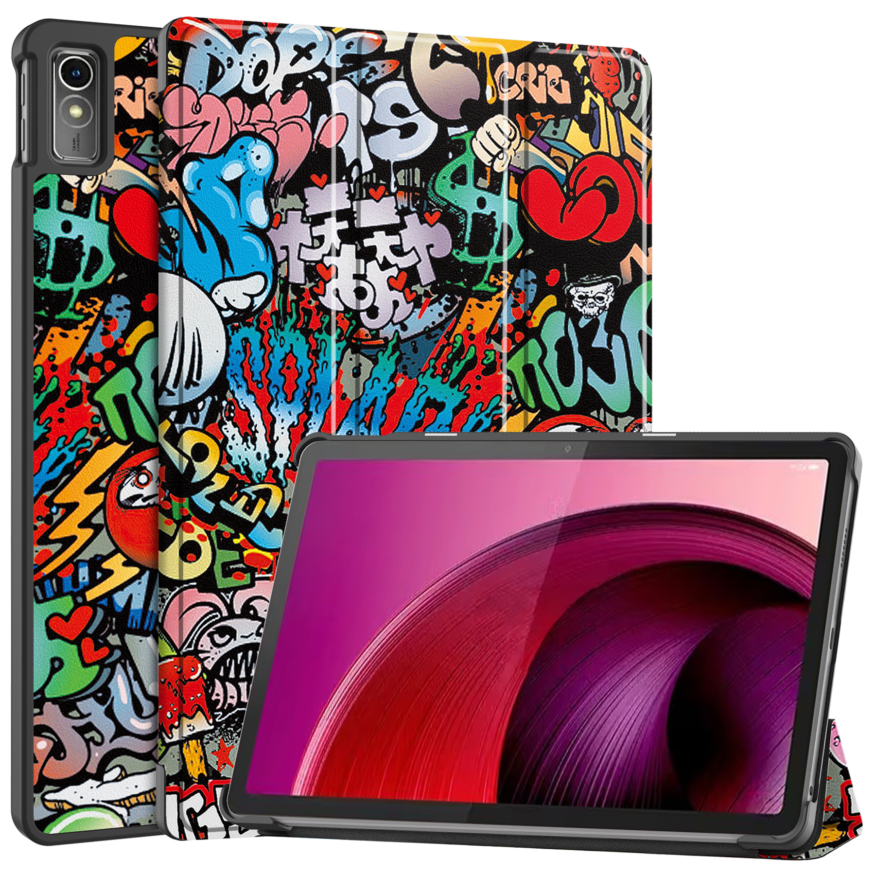 BASEY. Hoesje Geschikt voor Lenovo Tab M10 5G Hoes Case Tablet Hoesje Tri-fold - Hoes Geschikt voor Lenovo Tab M10 5G Hoesje Hard Cover Bookcase Hoes - Graffity