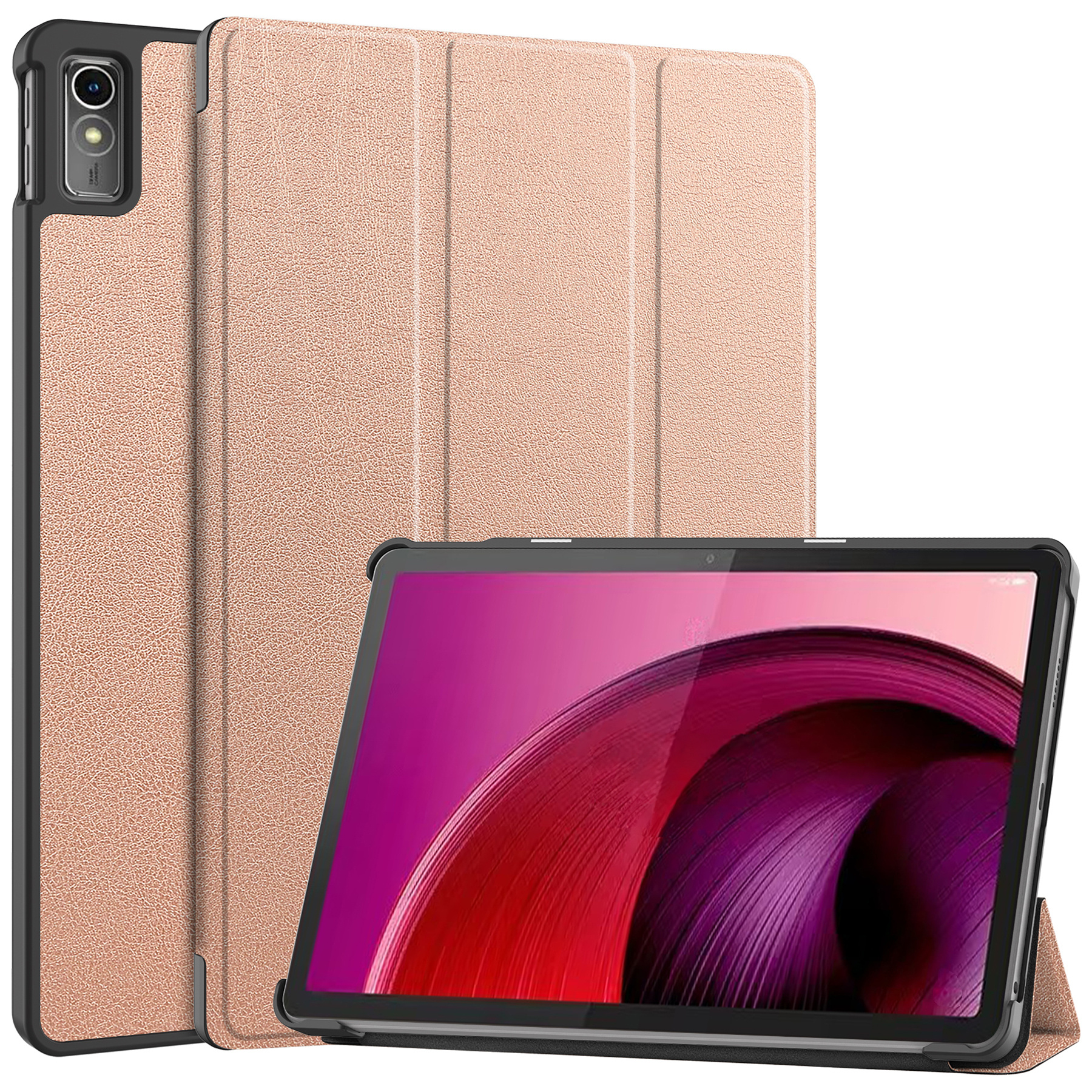 BASEY. Hoesje Geschikt voor Lenovo Tab M10 5G Hoes Case Tablet Hoesje Tri-fold - Hoes Geschikt voor Lenovo Tab M10 5G Hoesje Hard Cover Bookcase Hoes - Rosé goud