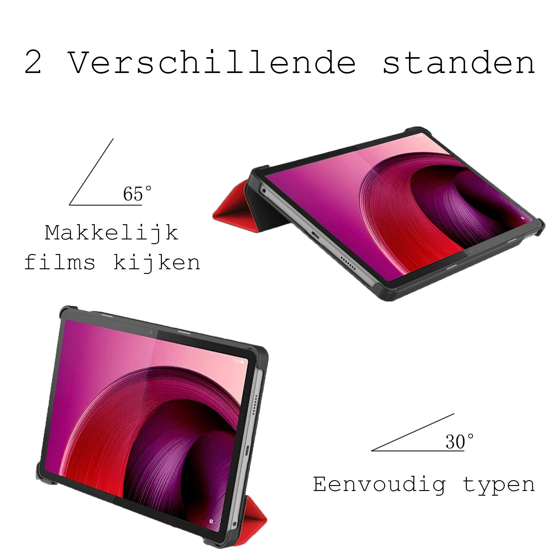 BASEY. Hoesje Geschikt voor Lenovo Tab M10 5G Hoes Case Tablet Hoesje Tri-fold Met Screenprotector - Hoes Geschikt voor Lenovo Tab M10 5G Hoesje Hard Cover Bookcase Hoes - Rood