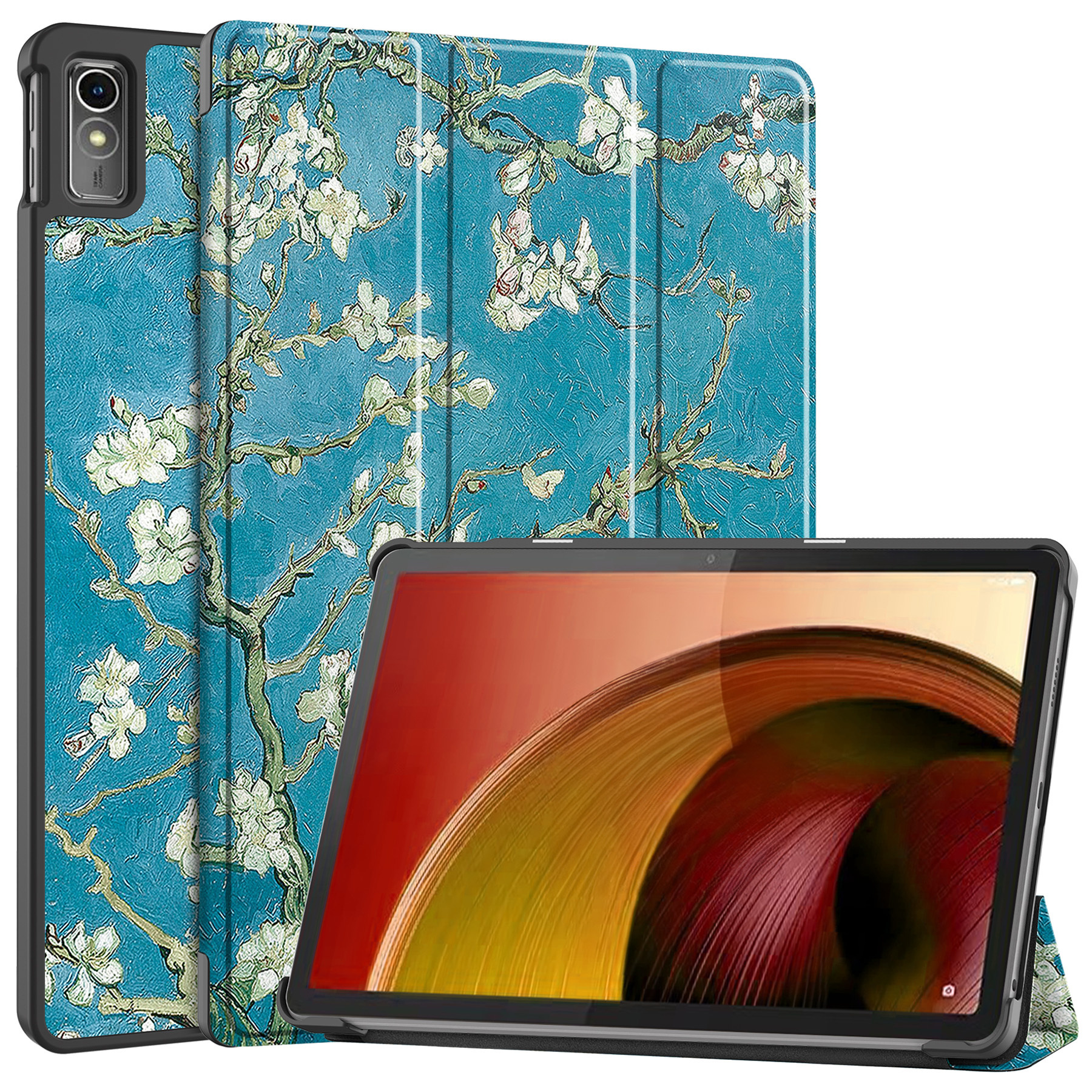 Nomfy Hoes Geschikt voor Lenovo Tab M10 5G Hoes Tri-fold Tablet Hoesje Case Met Screenprotector - Hoesje Geschikt voor Lenovo Tab M10 5G Hoesje Hardcover Bookcase - Bloesem