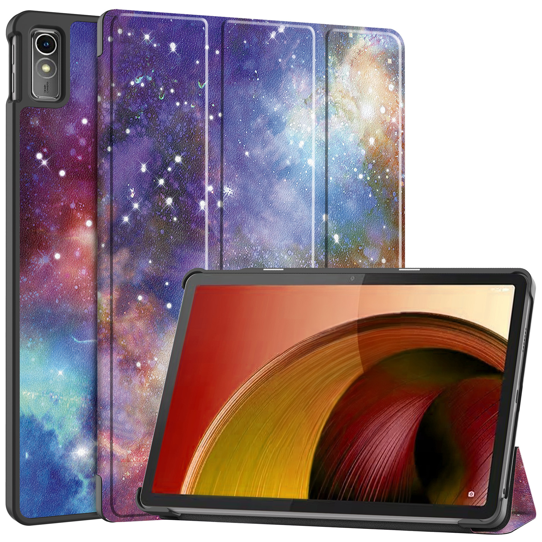 Nomfy Hoes Geschikt voor Lenovo Tab M10 5G Hoes Tri-fold Tablet Hoesje Case Met Screenprotector - Hoesje Geschikt voor Lenovo Tab M10 5G Hoesje Hardcover Bookcase - Galaxy