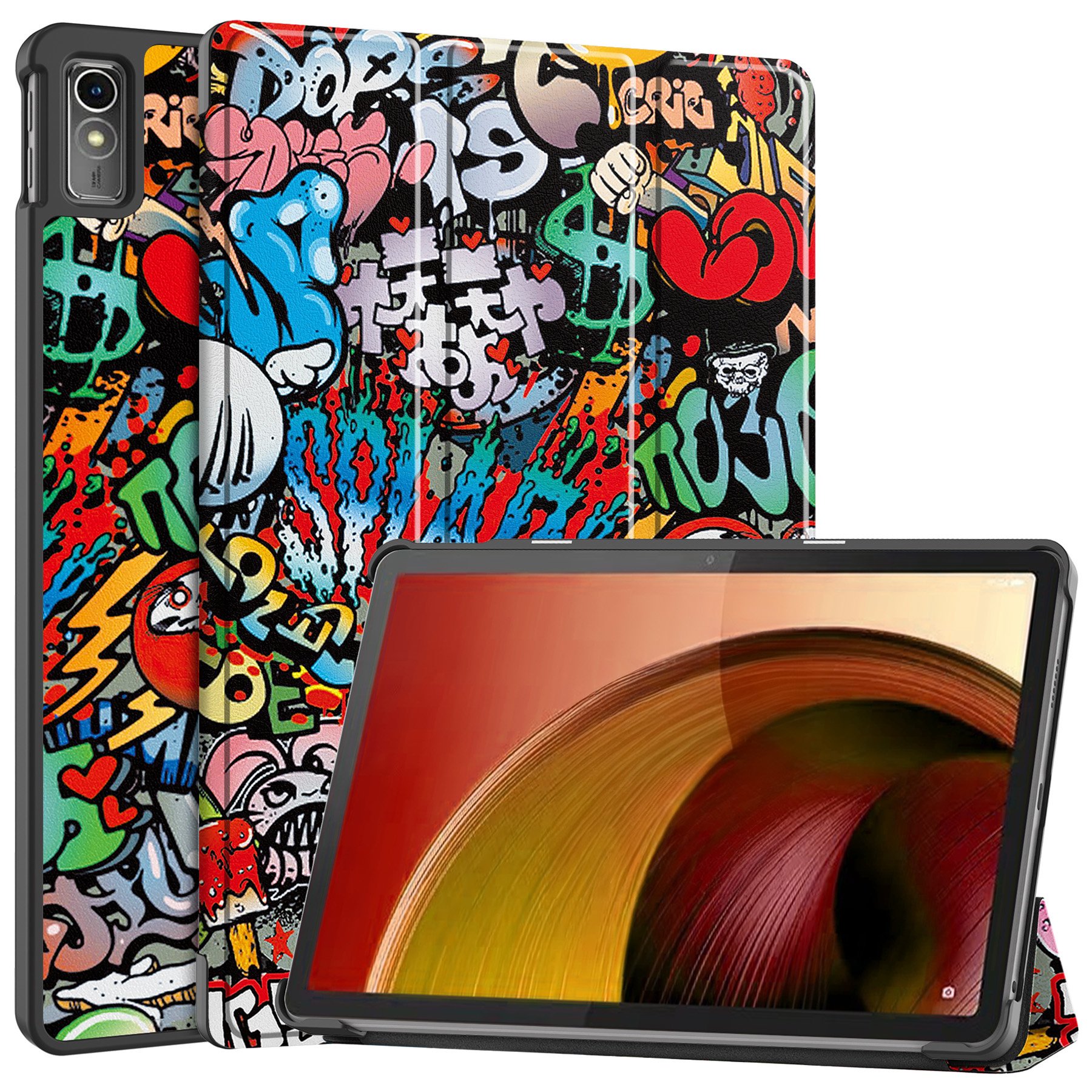 Nomfy Hoes Geschikt voor Lenovo Tab M10 5G Hoes Tri-fold Tablet Hoesje Case Met Screenprotector - Hoesje Geschikt voor Lenovo Tab M10 5G Hoesje Hardcover Bookcase - Graffity