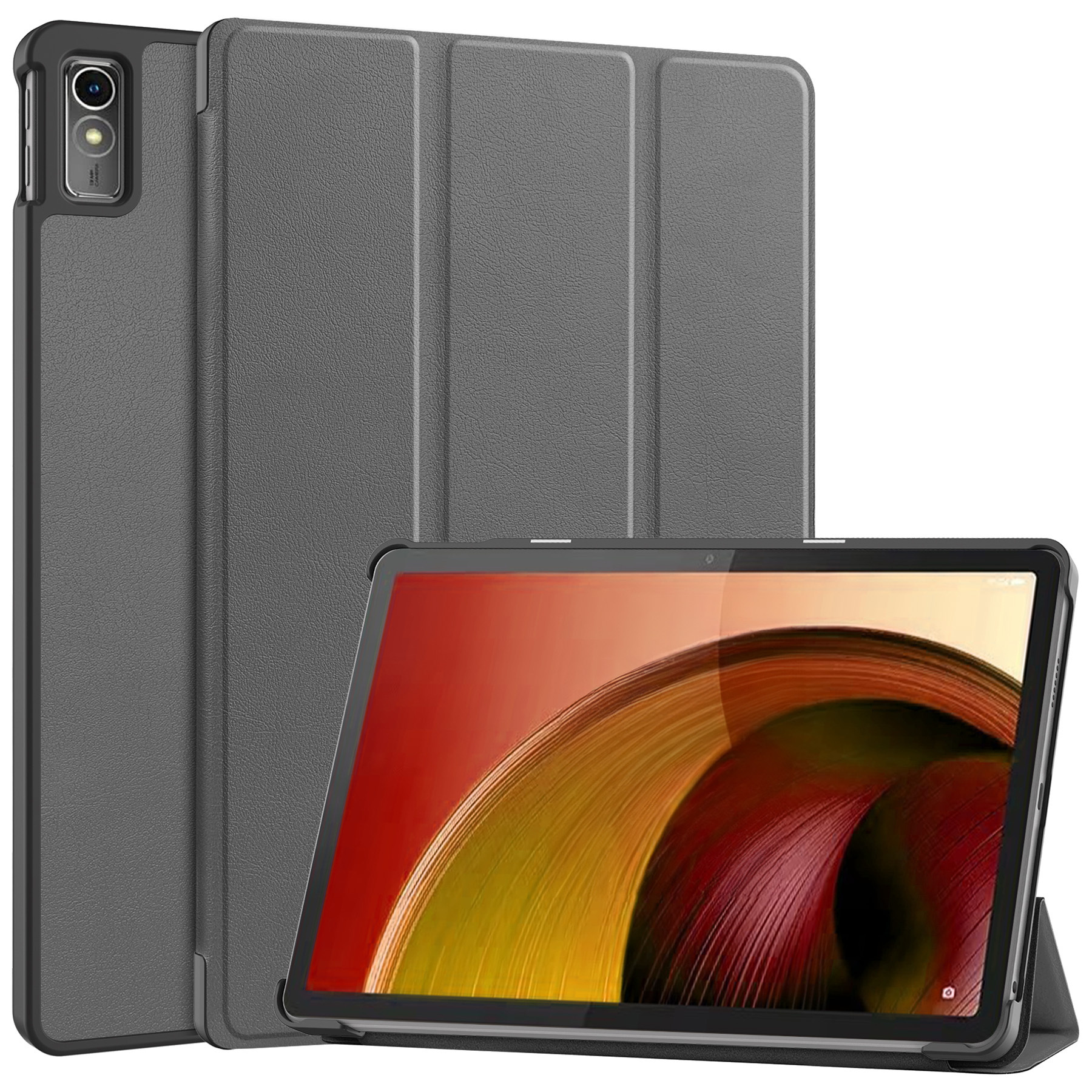 Nomfy Hoes Geschikt voor Lenovo Tab M10 5G Hoes Tri-fold Tablet Hoesje Case Met Screenprotector - Hoesje Geschikt voor Lenovo Tab M10 5G Hoesje Hardcover Bookcase - Grijs