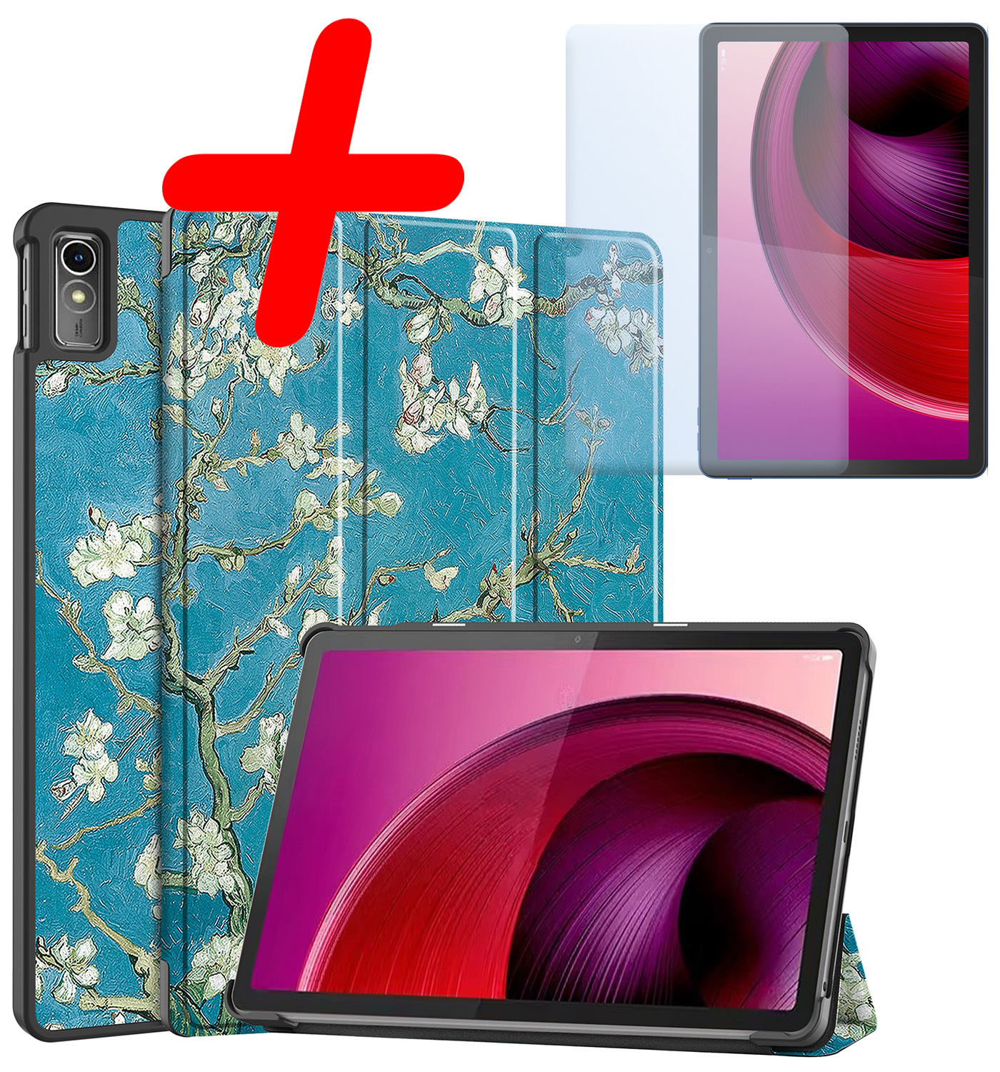 BASEY. Hoesje Geschikt voor Lenovo Tab M10 5G Hoes Case Tablet Hoesje Tri-fold Met Screenprotector - Hoes Geschikt voor Lenovo Tab M10 5G Hoesje Hard Cover Bookcase Hoes - Bloesem