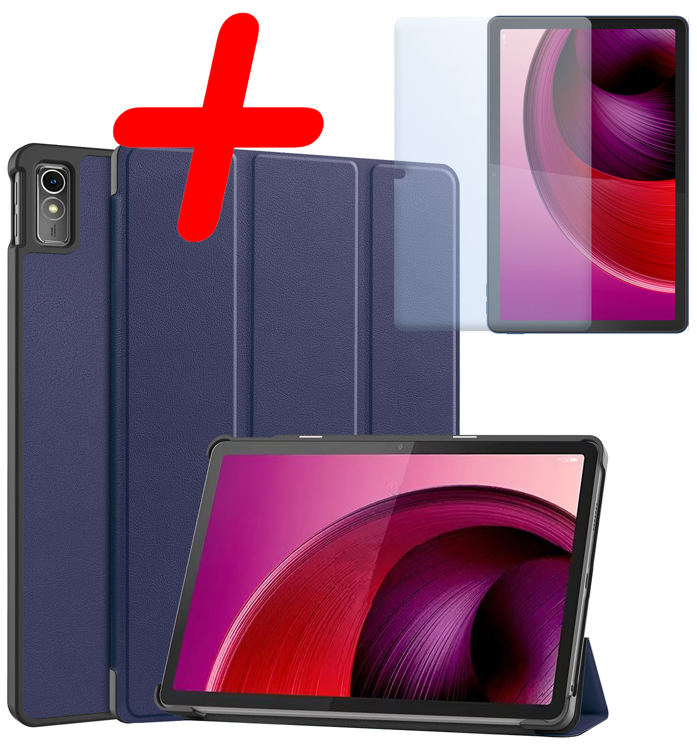 BASEY. Hoesje Geschikt voor Lenovo Tab M10 5G Hoes Case Tablet Hoesje Tri-fold Met Screenprotector - Hoes Geschikt voor Lenovo Tab M10 5G Hoesje Hard Cover Bookcase Hoes - Donkerblauw