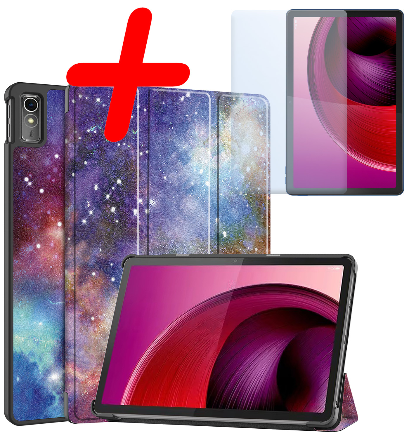BASEY. Hoesje Geschikt voor Lenovo Tab M10 5G Hoes Case Tablet Hoesje Tri-fold Met Screenprotector - Hoes Geschikt voor Lenovo Tab M10 5G Hoesje Hard Cover Bookcase Hoes - Galaxy