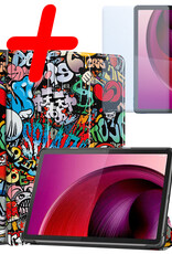 BASEY. Hoesje Geschikt voor Lenovo Tab M10 5G Hoes Case Tablet Hoesje Tri-fold Met Screenprotector - Hoes Geschikt voor Lenovo Tab M10 5G Hoesje Hard Cover Bookcase Hoes - Graffity