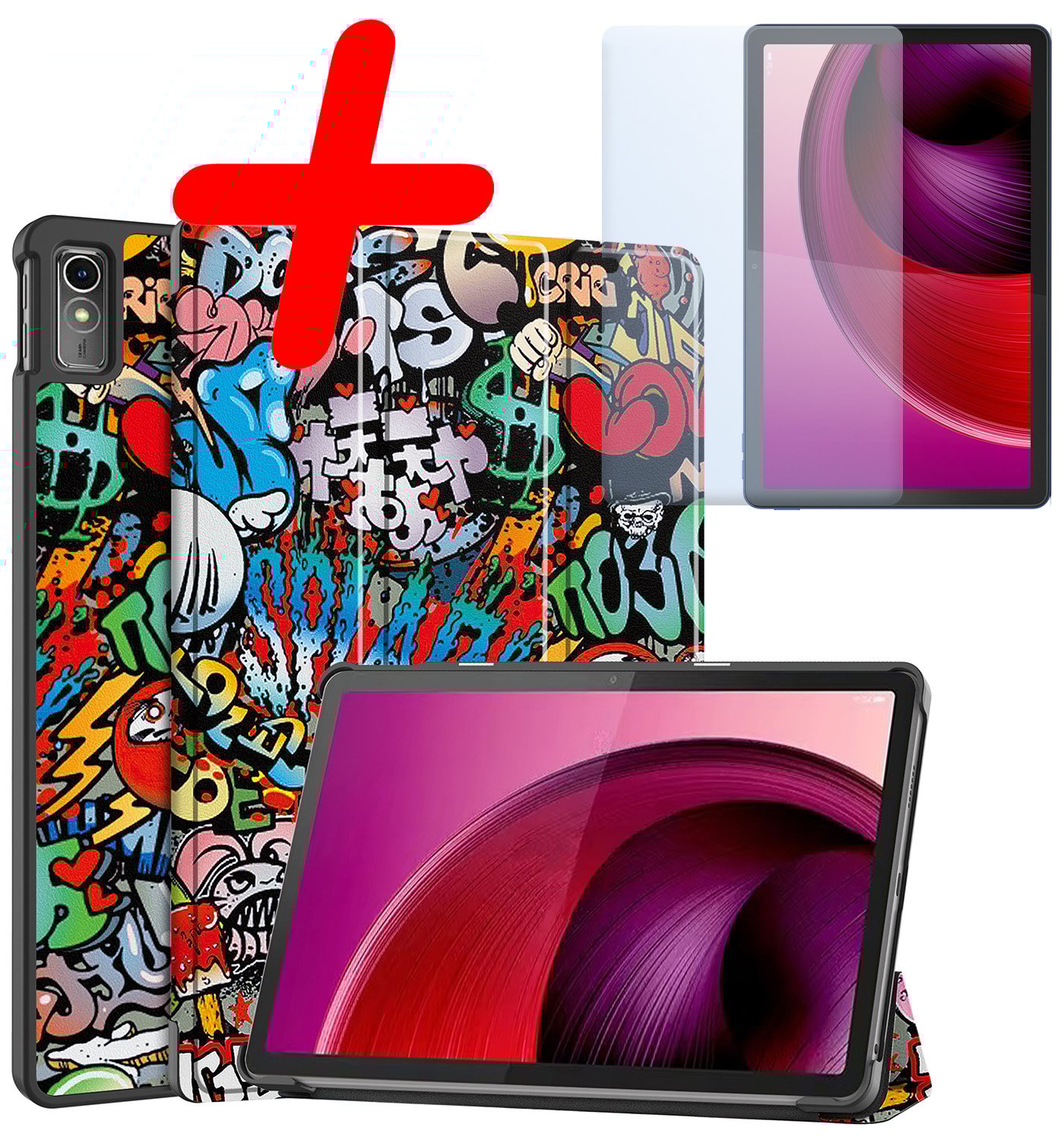BASEY. Hoesje Geschikt voor Lenovo Tab M10 5G Hoes Case Tablet Hoesje Tri-fold Met Screenprotector - Hoes Geschikt voor Lenovo Tab M10 5G Hoesje Hard Cover Bookcase Hoes - Graffity