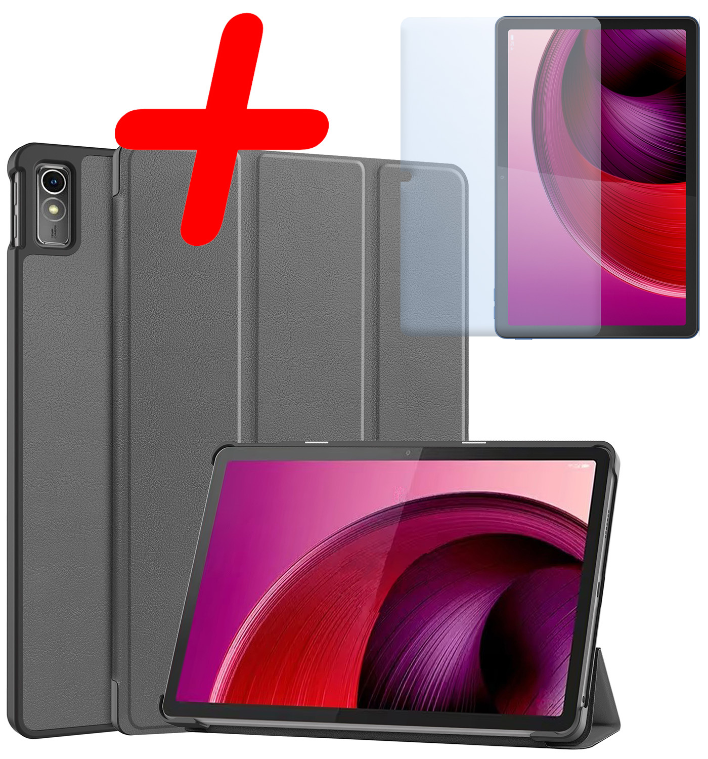 BASEY. Hoesje Geschikt voor Lenovo Tab M10 5G Hoes Case Tablet Hoesje Tri-fold Met Screenprotector - Hoes Geschikt voor Lenovo Tab M10 5G Hoesje Hard Cover Bookcase Hoes - Grijs