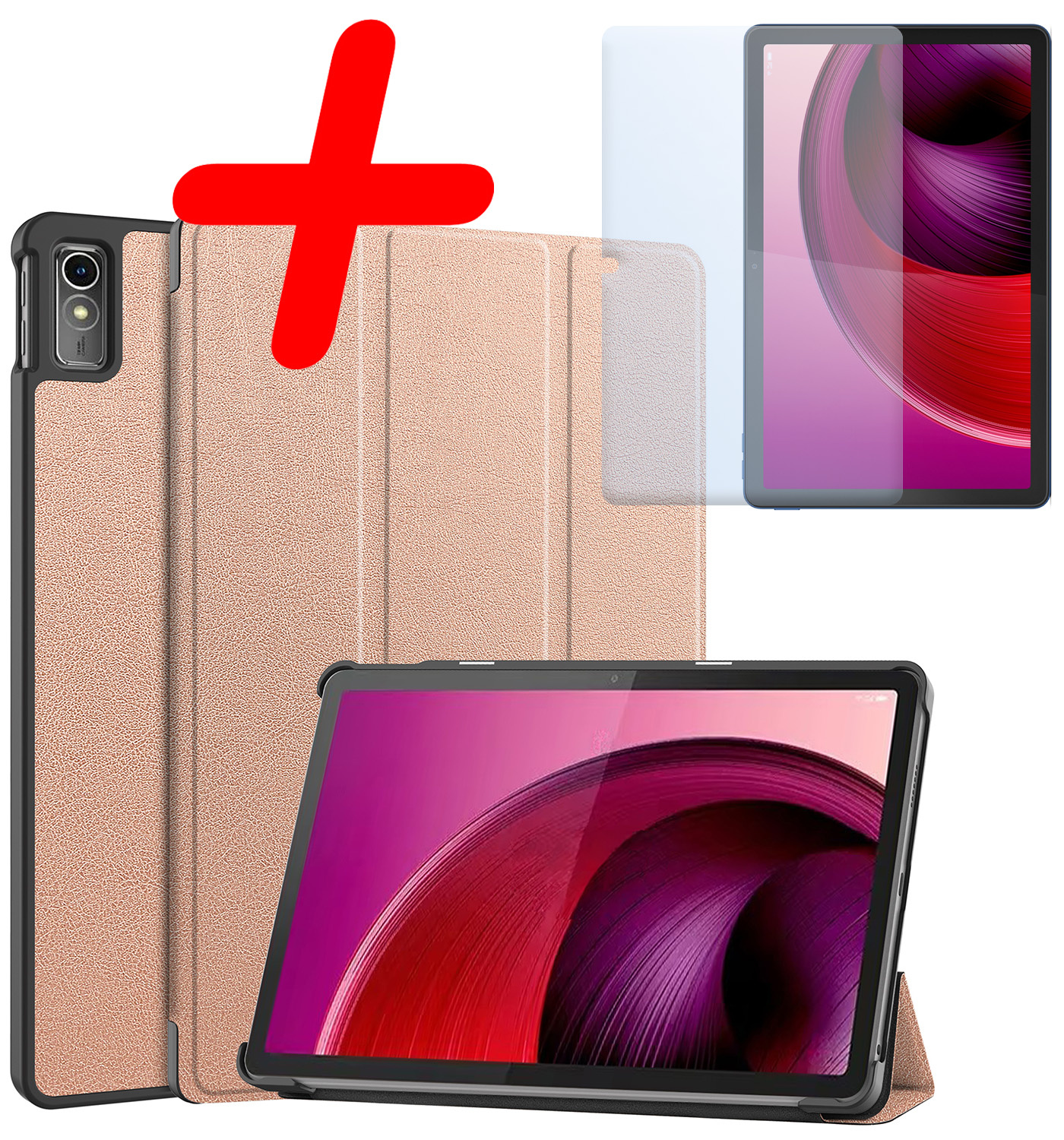 BASEY. Hoesje Geschikt voor Lenovo Tab M10 5G Hoes Case Tablet Hoesje Tri-fold Met Screenprotector - Hoes Geschikt voor Lenovo Tab M10 5G Hoesje Hard Cover Bookcase Hoes - Rosé goud