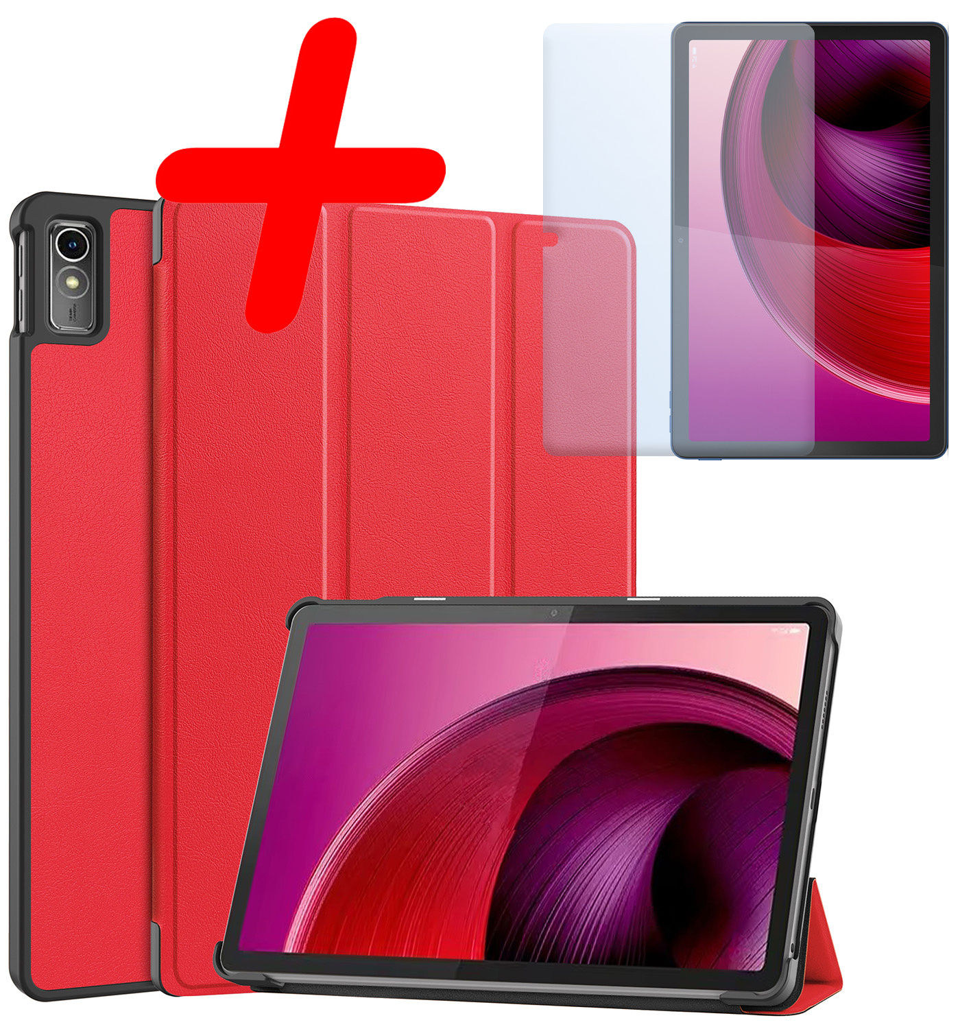 BASEY. Hoesje Geschikt voor Lenovo Tab M10 5G Hoes Case Tablet Hoesje Tri-fold Met Screenprotector - Hoes Geschikt voor Lenovo Tab M10 5G Hoesje Hard Cover Bookcase Hoes - Rood
