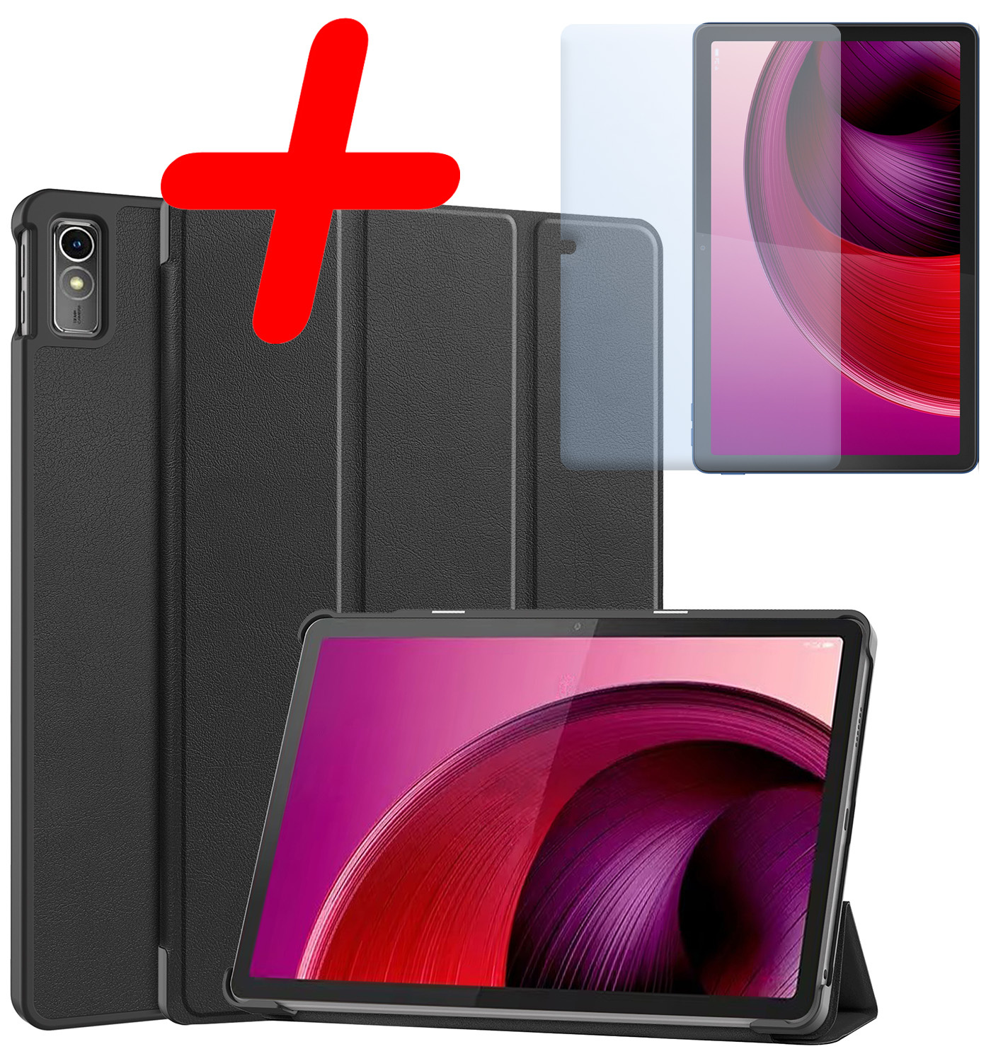 BASEY. Hoesje Geschikt voor Lenovo Tab M10 5G Hoes Case Tablet Hoesje Tri-fold Met Screenprotector - Hoes Geschikt voor Lenovo Tab M10 5G Hoesje Hard Cover Bookcase Hoes - Zwart