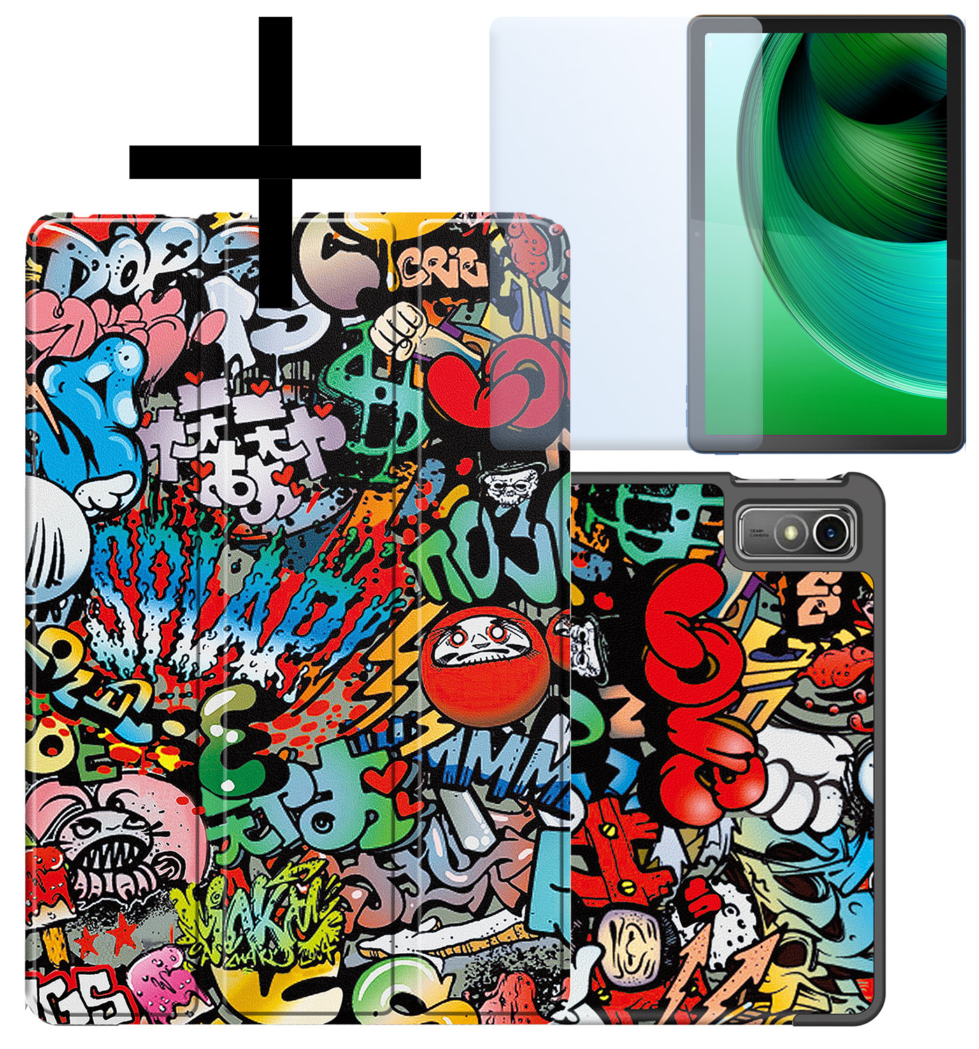 NoXx Hoesje Geschikt voor Lenovo Tab M10 5G Hoesje Case Hard Cover Hoes Book Case Met Screenprotector - Graffity