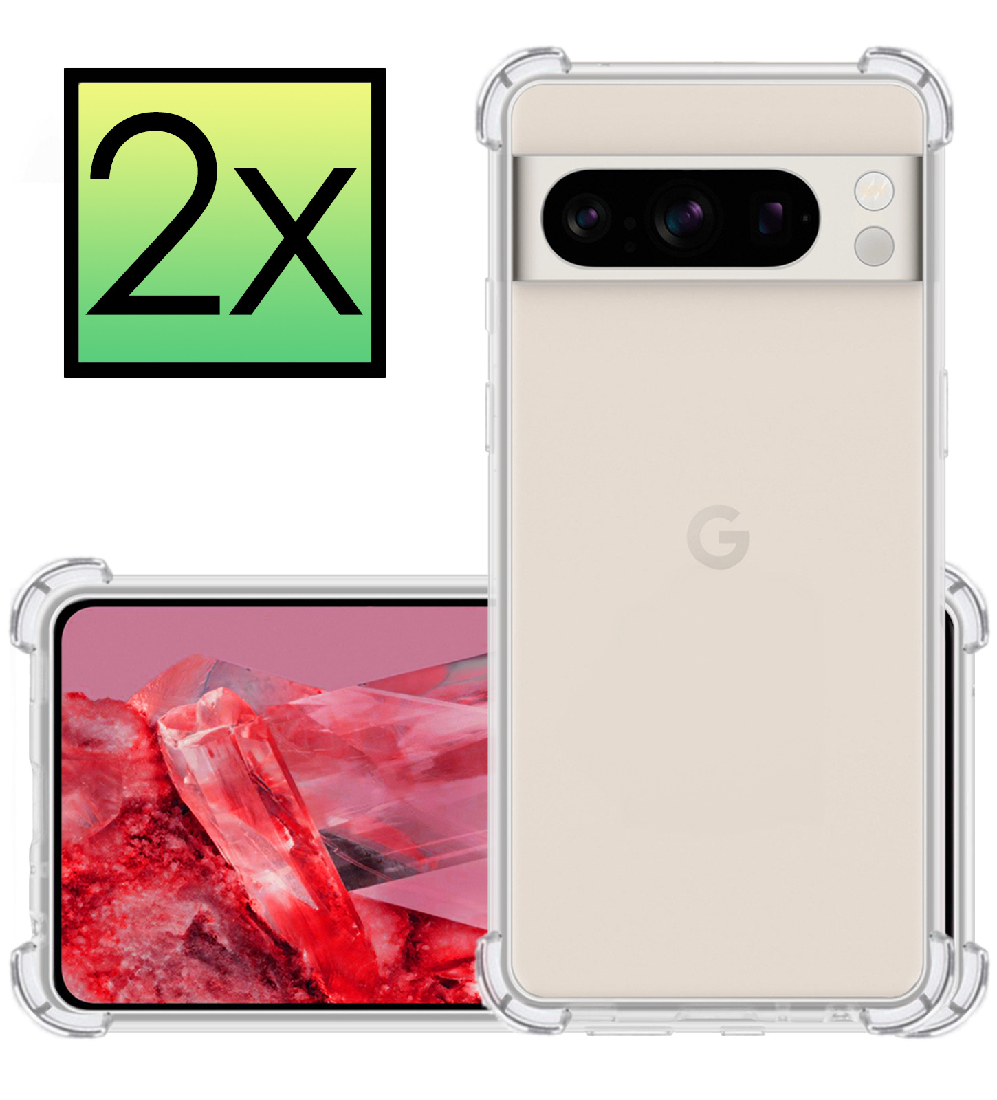 NoXx Hoes Geschikt voor Google Pixel 8 Pro Hoesje Siliconen Cover Shock Proof Back Case Shockproof Hoes - Transparant - 2x