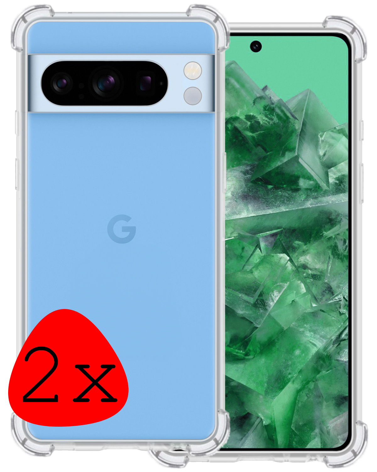 BASEY. Hoes Geschikt voor Google Pixel 8 Pro Hoesje Shock Proof Case Hoes Siliconen - Hoesje Geschikt voor Google Pixel 8 Pro Hoes Cover Shockproof - Transparant - 2 Stuks