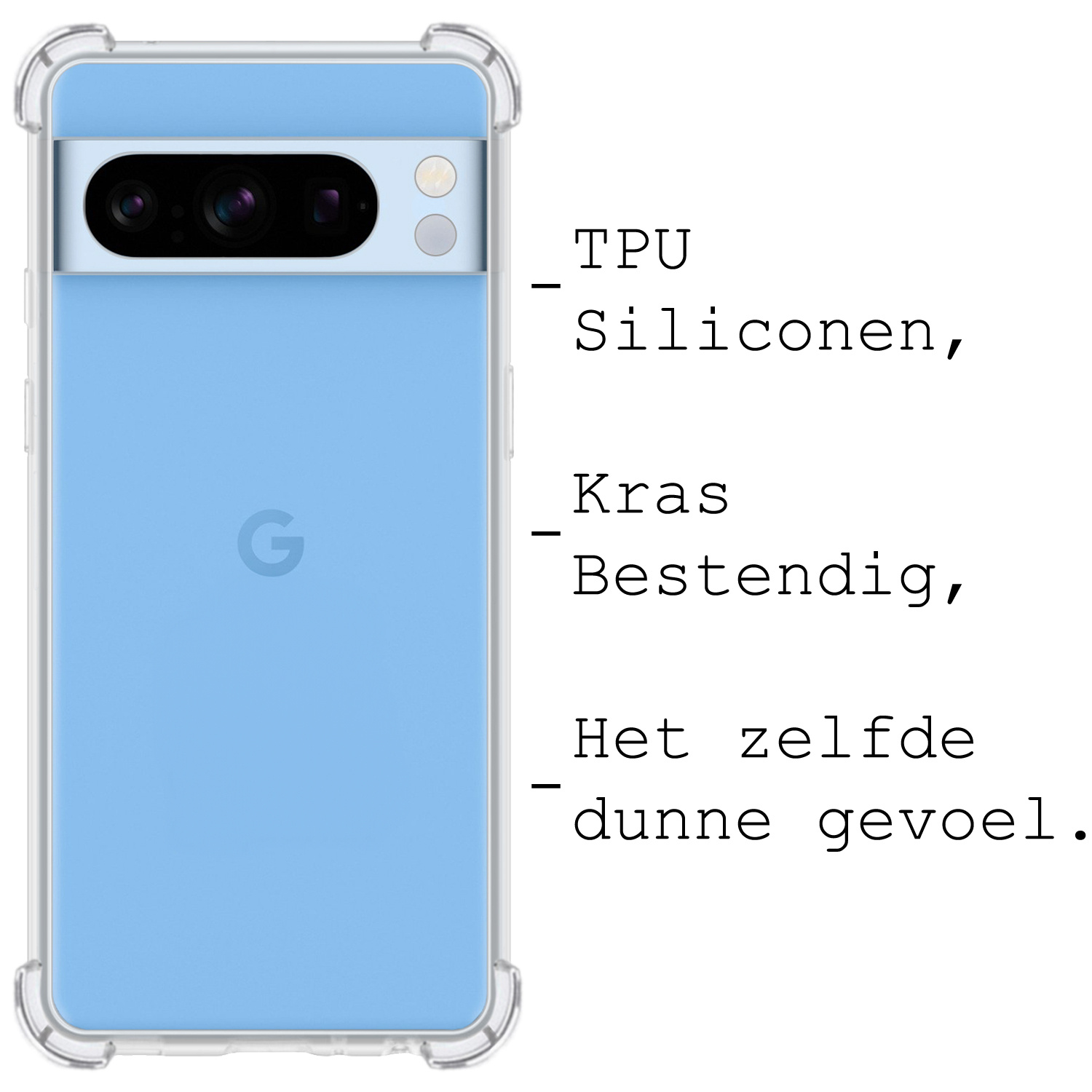 BASEY. Hoes Geschikt voor Google Pixel 8 Pro Hoesje Shock Proof Case Hoes Siliconen - Hoesje Geschikt voor Google Pixel 8 Pro Hoes Cover Shockproof - Transparant - 2 Stuks