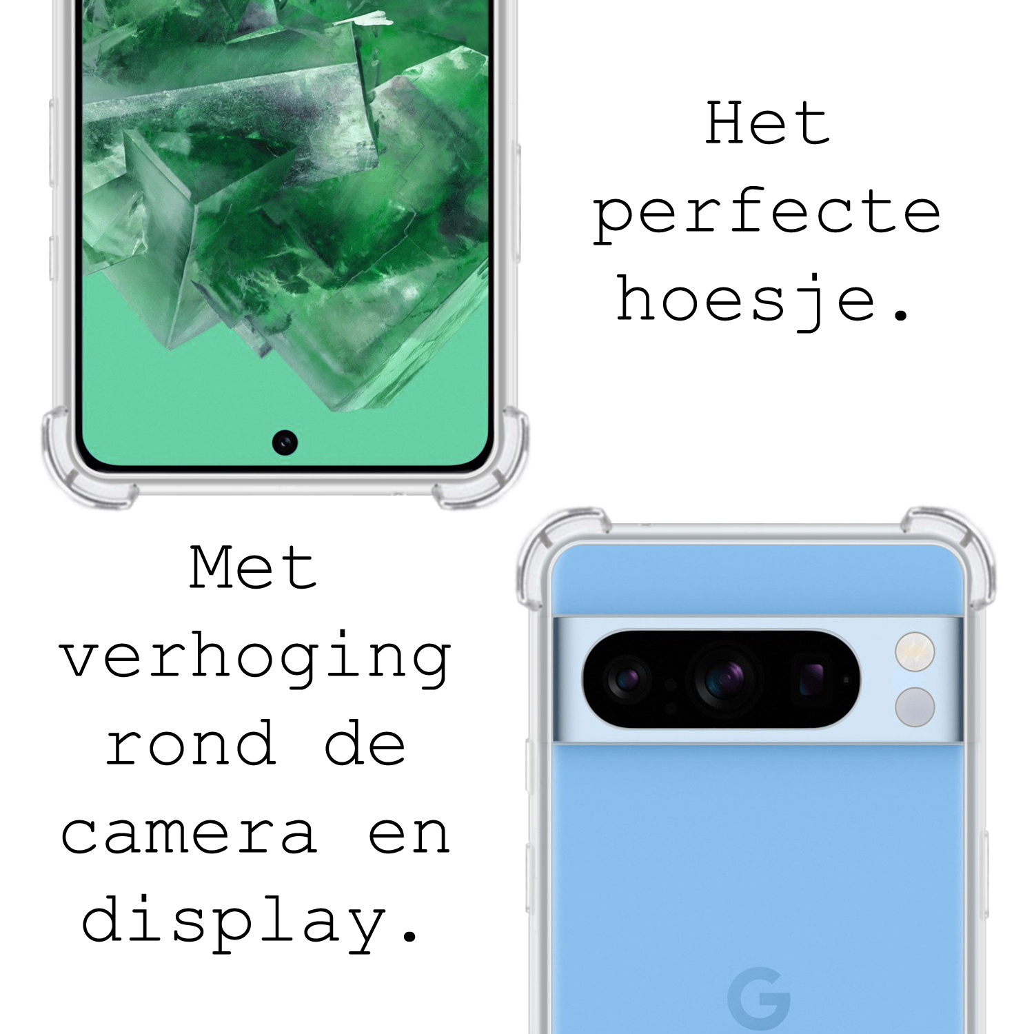 BASEY. Hoes Geschikt voor Google Pixel 8 Pro Hoesje Shock Proof Case Hoes Siliconen - Hoesje Geschikt voor Google Pixel 8 Pro Hoes Cover Shockproof - Transparant - 2 Stuks