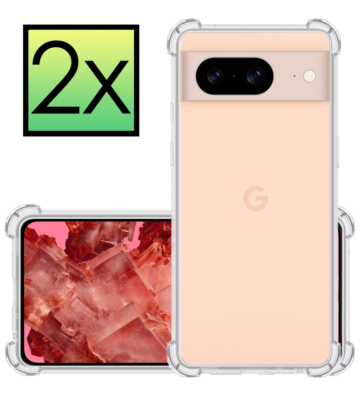 NoXx Hoes Geschikt voor Google Pixel 8 Hoesje Siliconen Cover Shock Proof Back Case Shockproof Hoes - Transparant - 2x