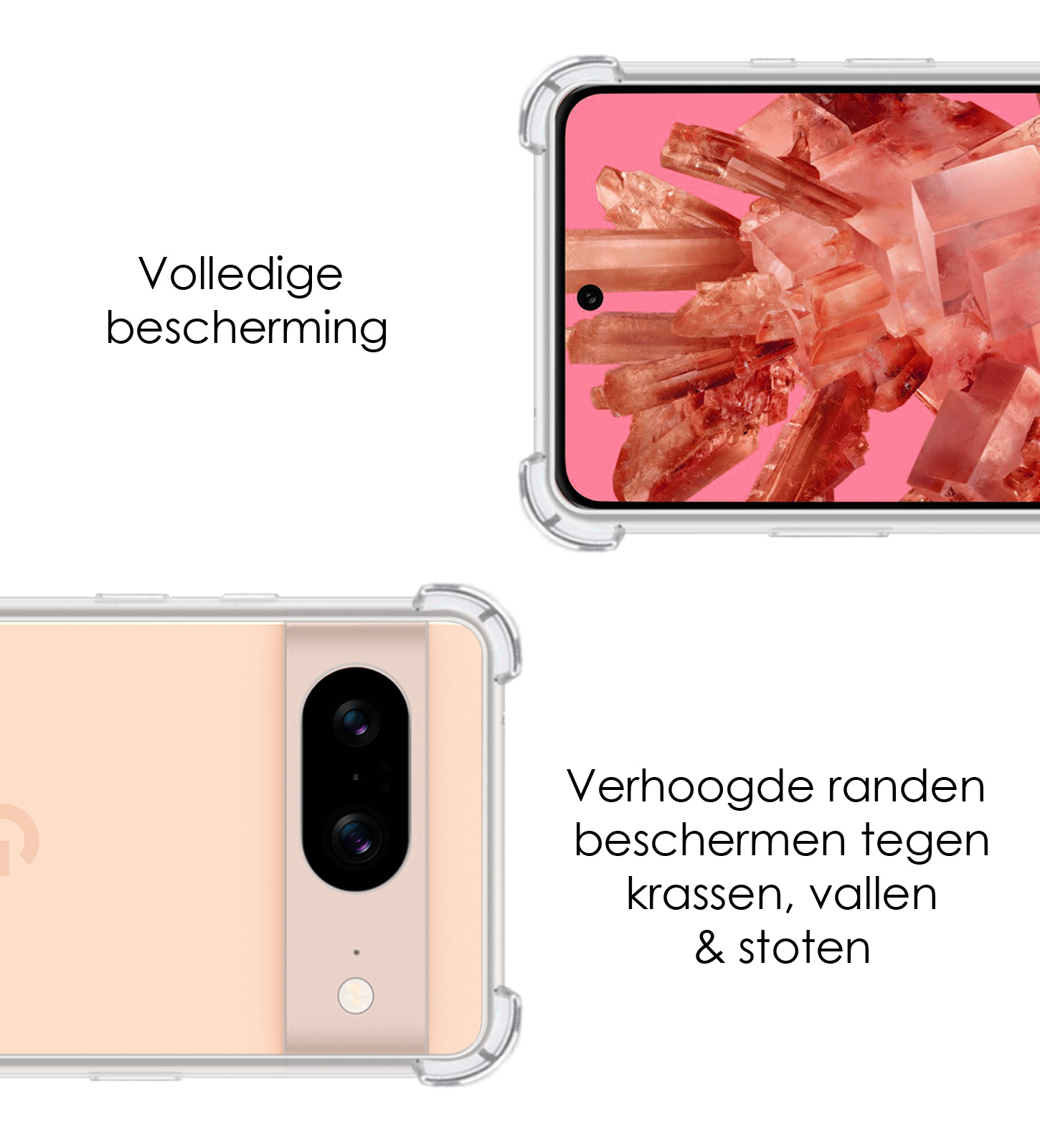 NoXx Hoes Geschikt voor Google Pixel 8 Hoesje Siliconen Cover Shock Proof Back Case Shockproof Hoes - Transparant - 2x