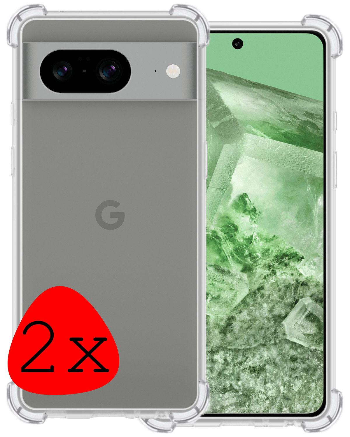 BASEY. Hoes Geschikt voor Google Pixel 8 Hoesje Shock Proof Case Hoes Siliconen - Hoesje Geschikt voor Google Pixel 8 Hoes Cover Shockproof - Transparant - 2 Stuks