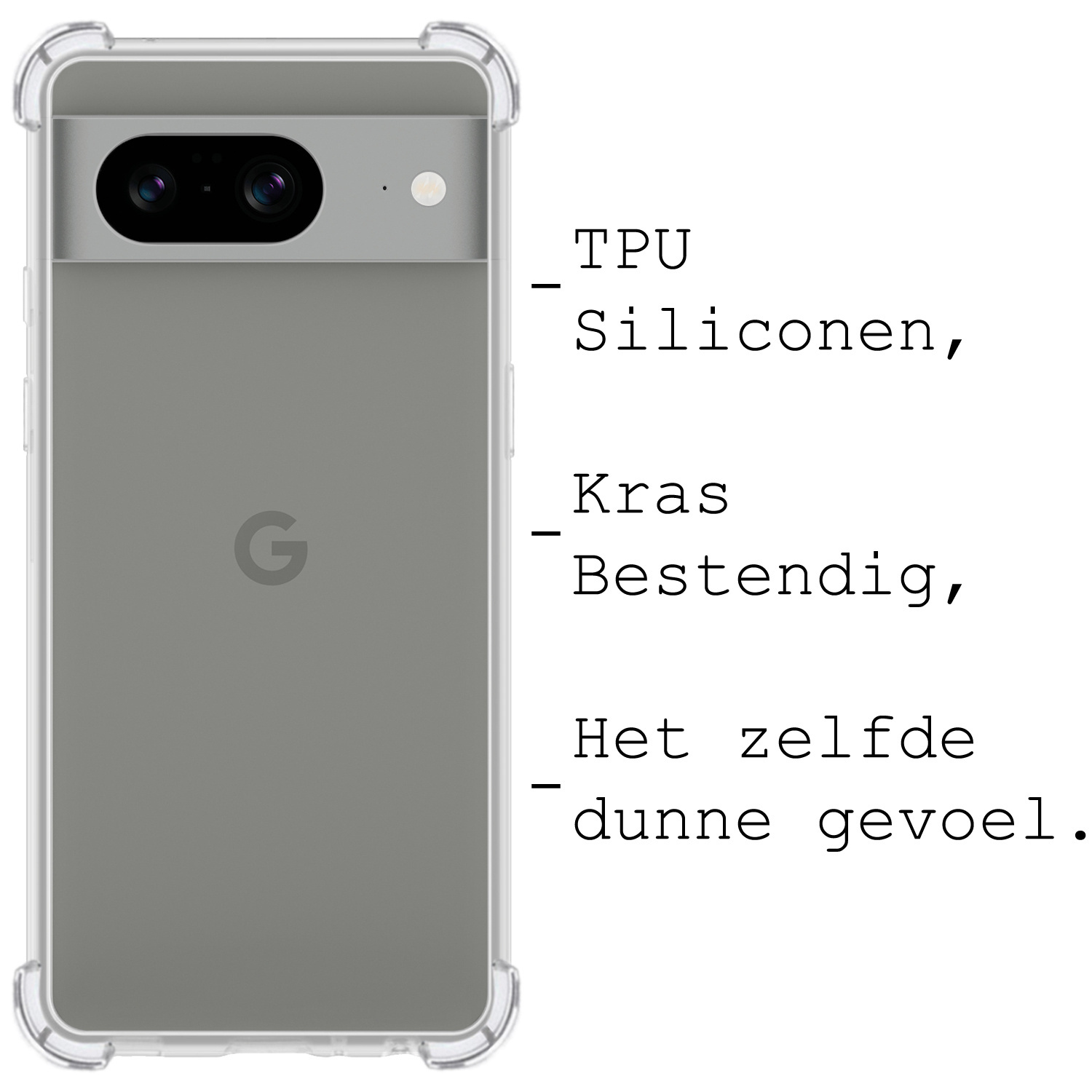 BASEY. Hoes Geschikt voor Google Pixel 8 Hoesje Shock Proof Case Hoes Siliconen Met 2x Screenprotector - Hoesje Geschikt voor Google Pixel 8 Hoes Cover Shockproof - Transparant