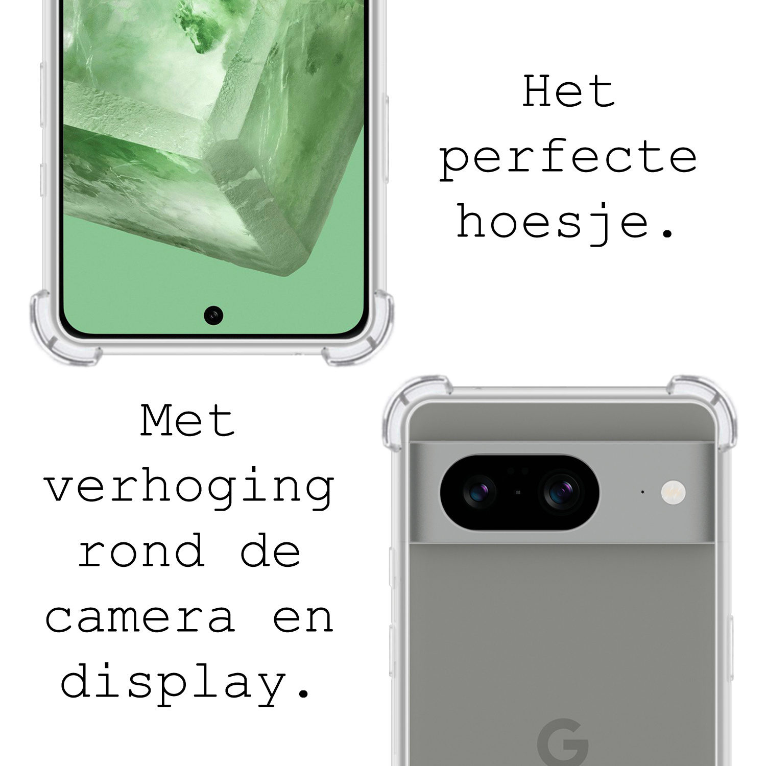 BASEY. Hoes Geschikt voor Google Pixel 8 Hoesje Shock Proof Case Hoes Siliconen Met 2x Screenprotector - Hoesje Geschikt voor Google Pixel 8 Hoes Cover Shockproof - Transparant