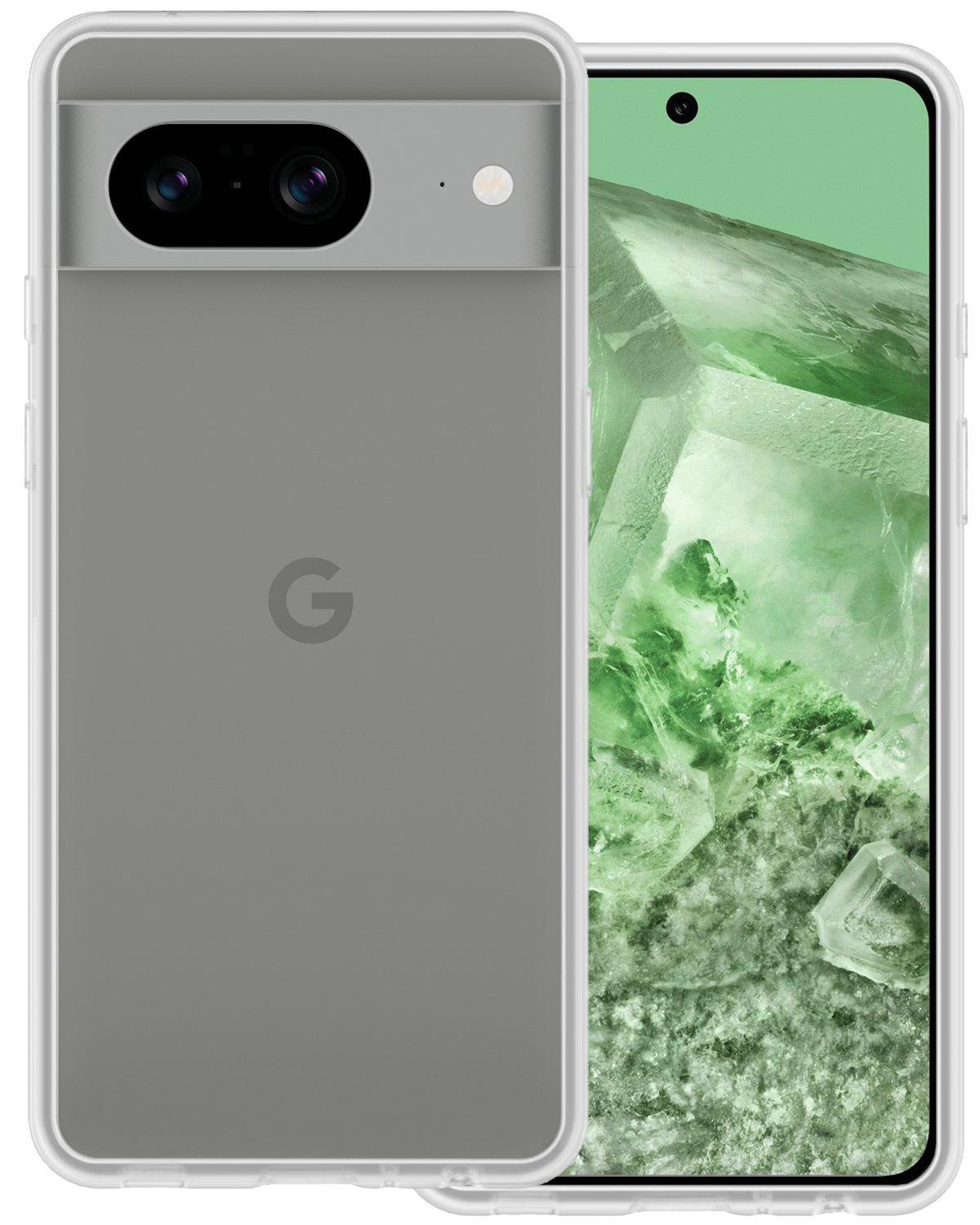 BASEY. Hoes Geschikt voor Google Pixel 8 Hoesje Siliconen Back Cover Case Met Screenprotector - Hoesje Geschikt voor Google Pixel 8 Hoes Cover Hoesje - Transparant