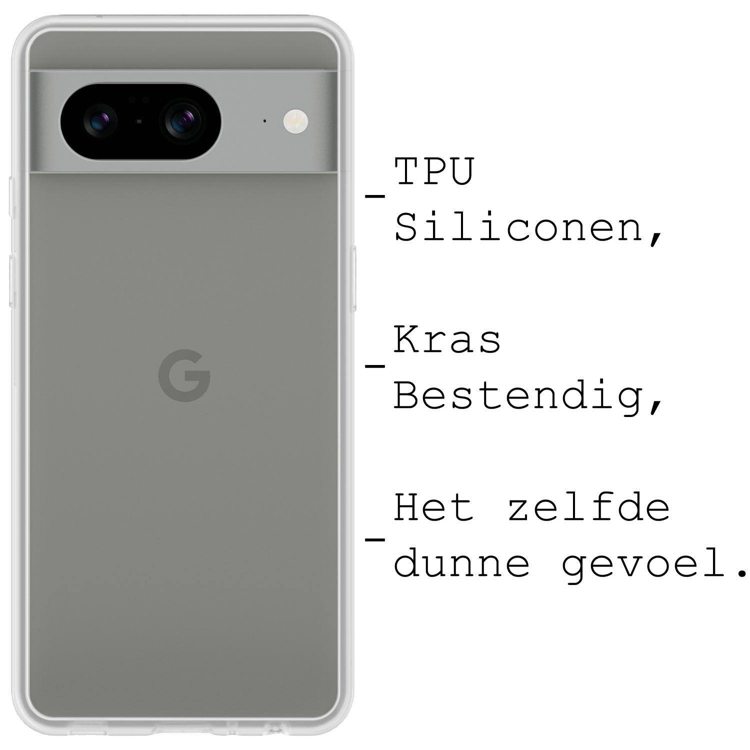 BASEY. Hoes Geschikt voor Google Pixel 8 Hoesje Siliconen Back Cover Case Met Screenprotector - Hoesje Geschikt voor Google Pixel 8 Hoes Cover Hoesje - Transparant