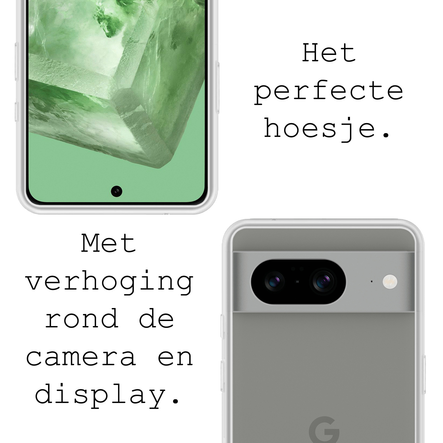 BASEY. Hoes Geschikt voor Google Pixel 8 Hoesje Siliconen Back Cover Case Met 2x Screenprotector - Hoesje Geschikt voor Google Pixel 8 Hoes Cover Hoesje - Transparant