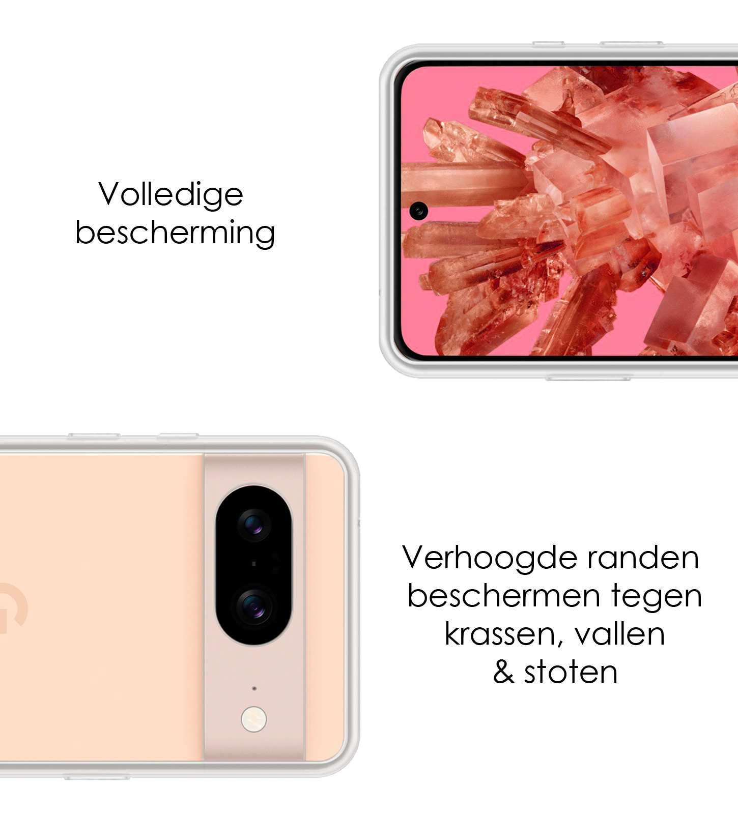 NoXx Hoes Geschikt voor Google Pixel 8 Hoesje Cover Siliconen Back Case Hoes Met 2x Screenprotector - Transparant