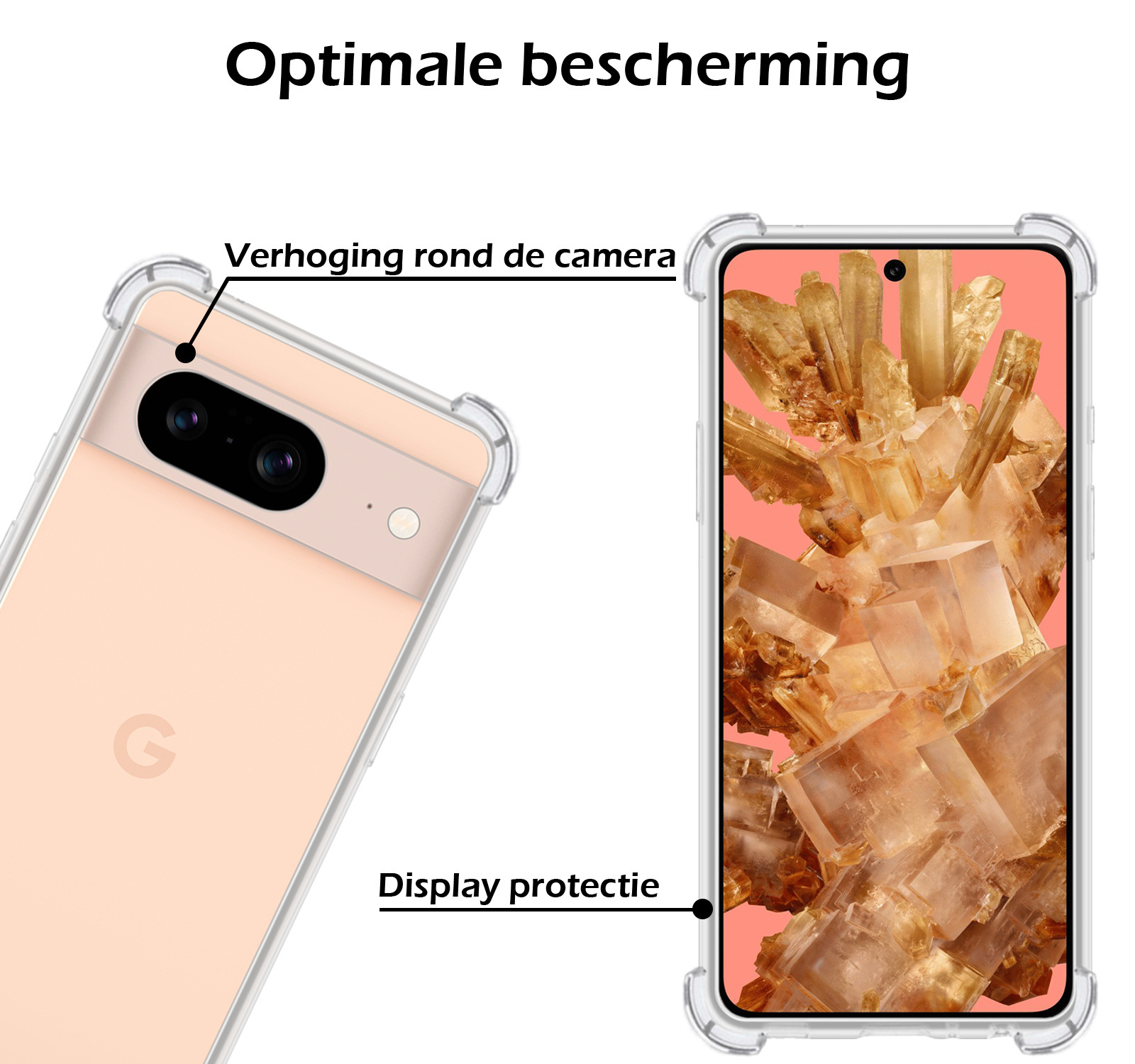 Nomfy Hoesje Geschikt voor Google Pixel 8 Hoesje Shock Proof Cover Case Shockproof Met 2x Screenprotector - Hoes Geschikt voor Google Pixel 8 Hoes Siliconen Back Case - Transparant