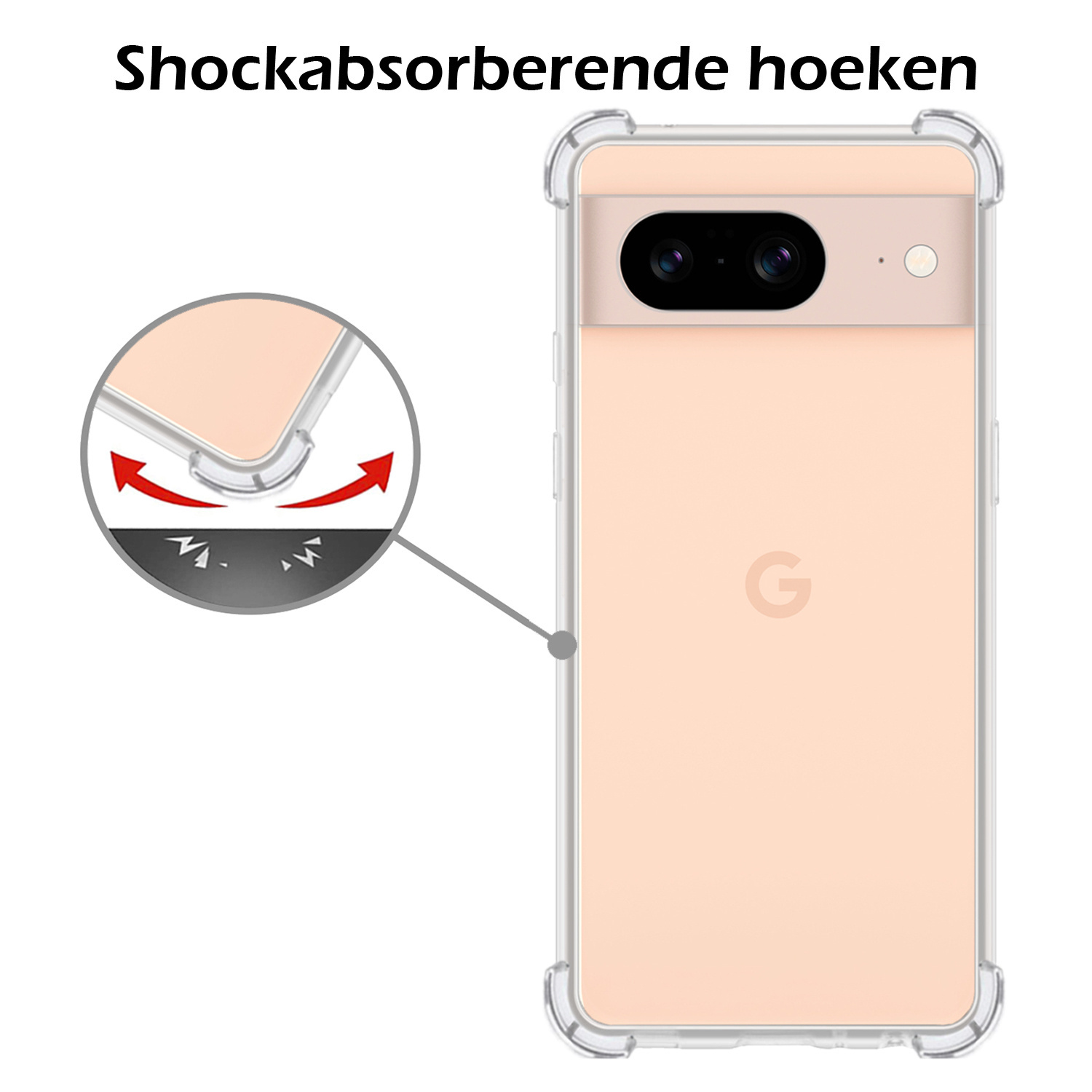 Nomfy Hoesje Geschikt voor Google Pixel 8 Hoesje Shock Proof Cover Case Shockproof Met 2x Screenprotector - Hoes Geschikt voor Google Pixel 8 Hoes Siliconen Back Case - Transparant
