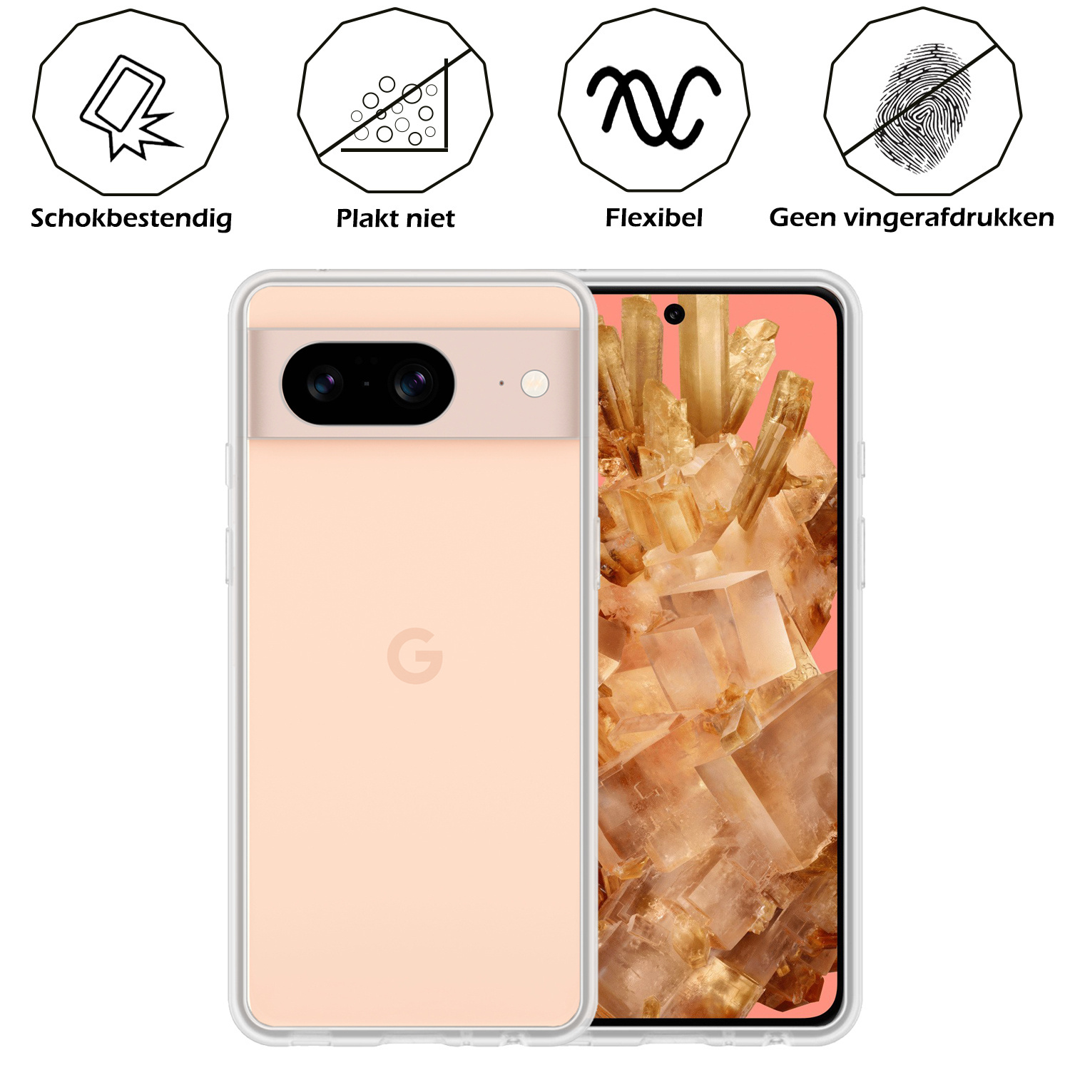 Nomfy Hoesje Geschikt voor Google Pixel 8 Hoesje Siliconen Cover Case Met Screenprotector - Hoes Geschikt voor Google Pixel 8 Hoes Back Case - Transparant