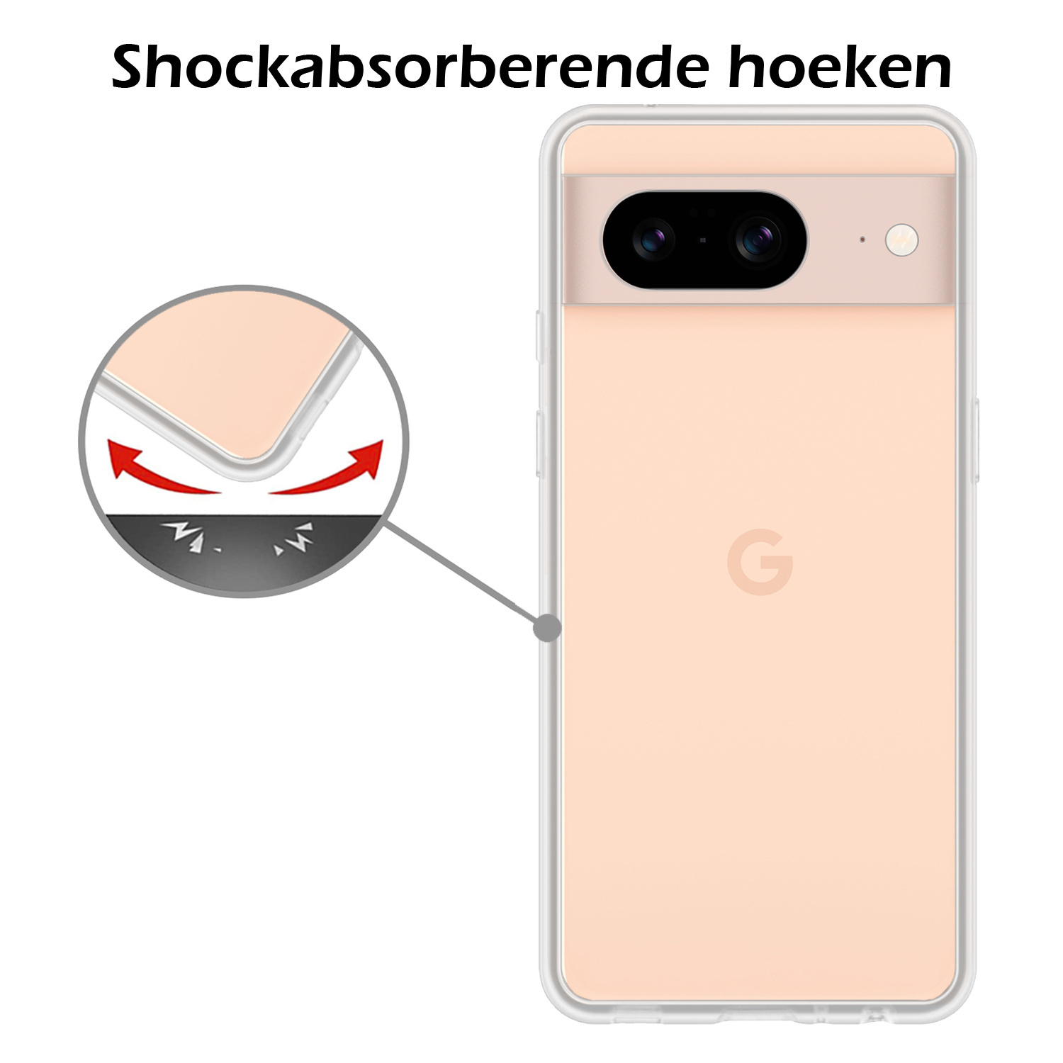 Nomfy Hoesje Geschikt voor Google Pixel 8 Hoesje Siliconen Cover Case Met 2x Screenprotector - Hoes Geschikt voor Google Pixel 8 Hoes Back Case - Transparant
