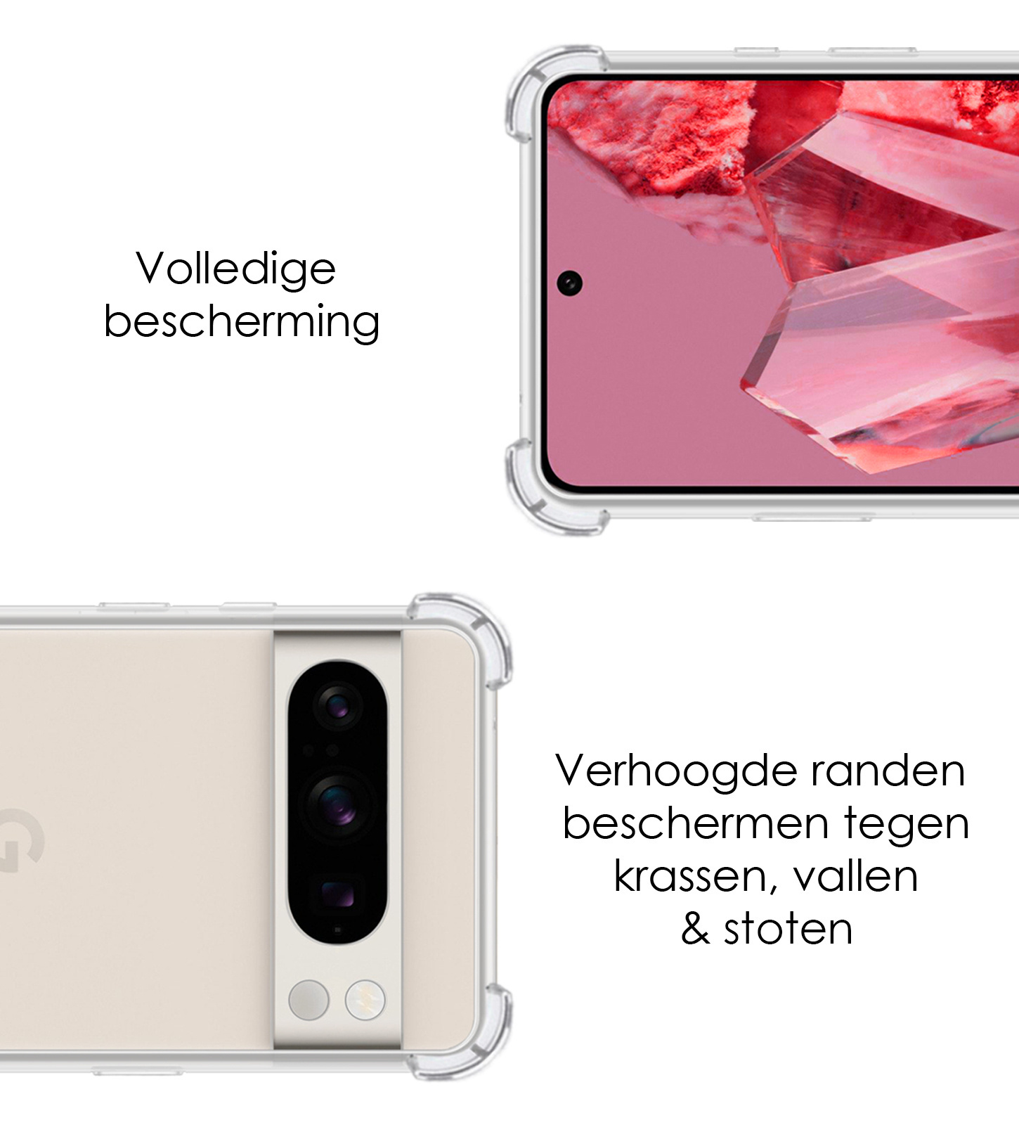 NoXx Hoes Geschikt voor Google Pixel 8 Pro Hoesje Siliconen Cover Shock Proof Back Case Shockproof Hoes Met 2x Screenprotector - Transparant