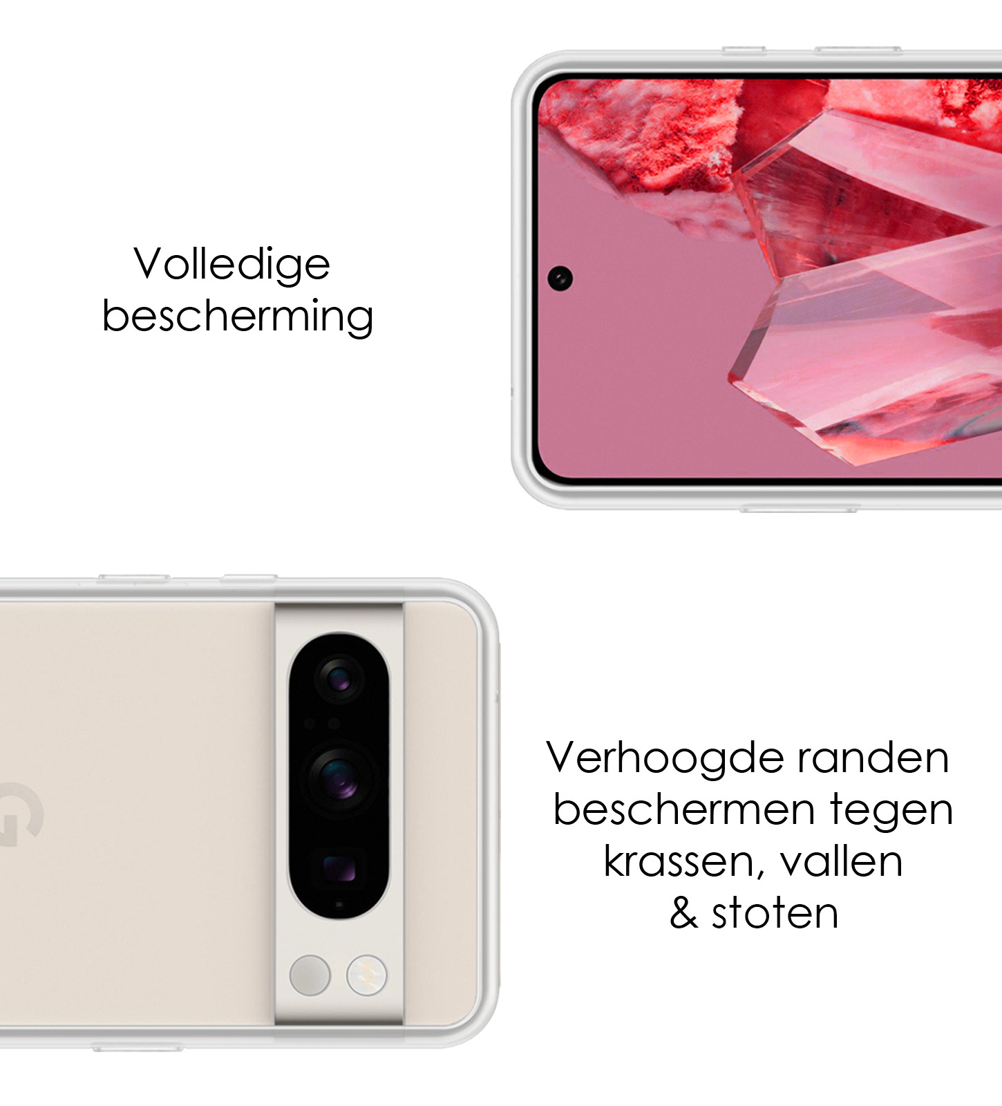 NoXx Hoes Geschikt voor Google Pixel 8 Pro Hoesje Cover Siliconen Back Case Hoes Met 2x Screenprotector - Transparant