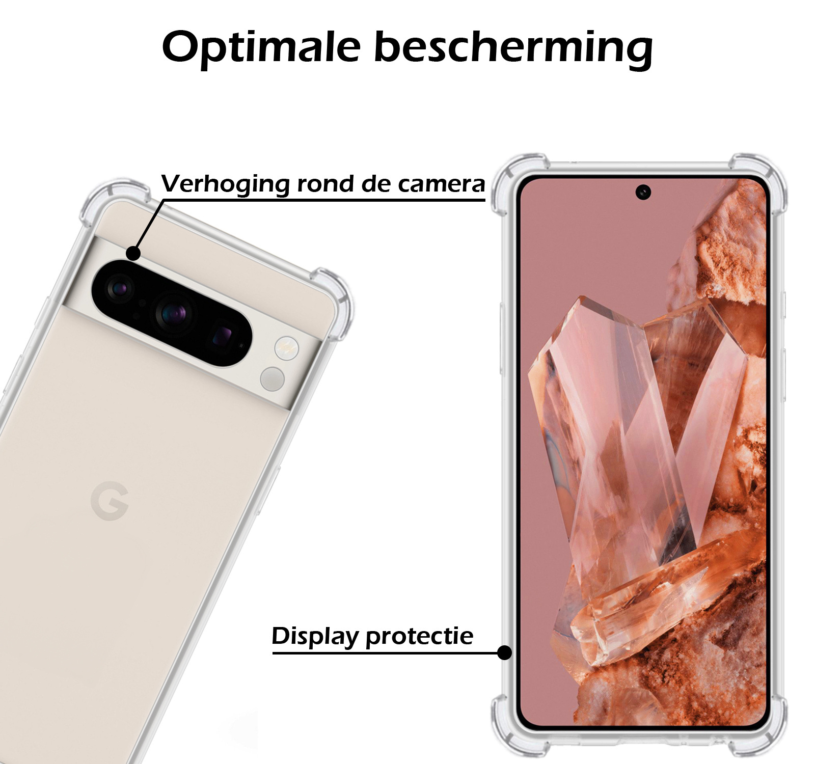 Nomfy Hoesje Geschikt voor Google Pixel 8 Pro Hoesje Shock Proof Cover Case Shockproof Met 2x Screenprotector - Hoes Geschikt voor Google Pixel 8 Pro Hoes Siliconen Back Case - Transparant