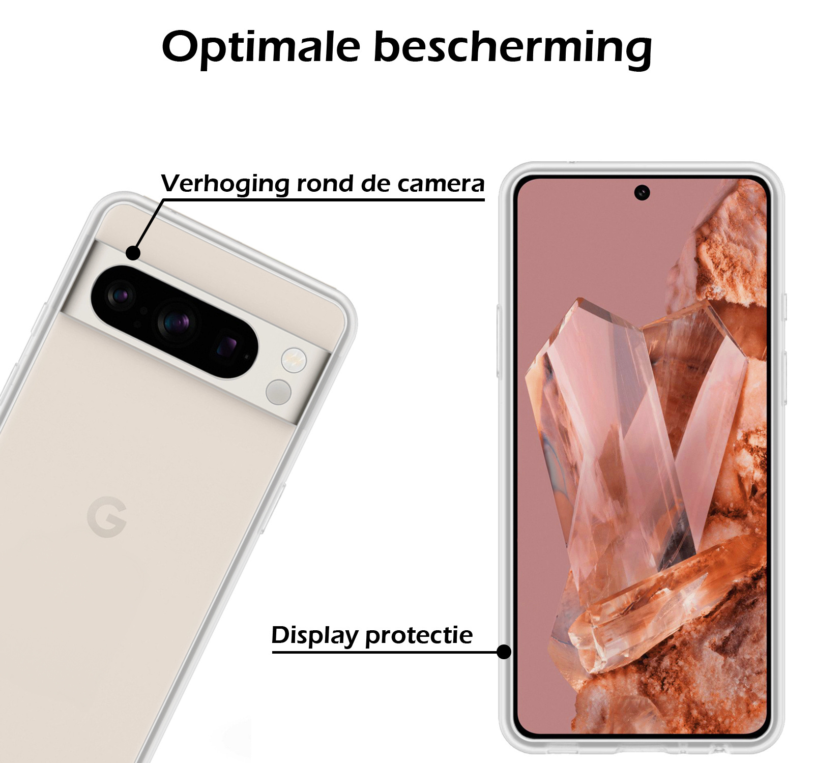 Nomfy Hoesje Geschikt voor Google Pixel 8 Pro Hoesje Siliconen Cover Case Met 2x Screenprotector - Hoes Geschikt voor Google Pixel 8 Pro Hoes Back Case - Transparant
