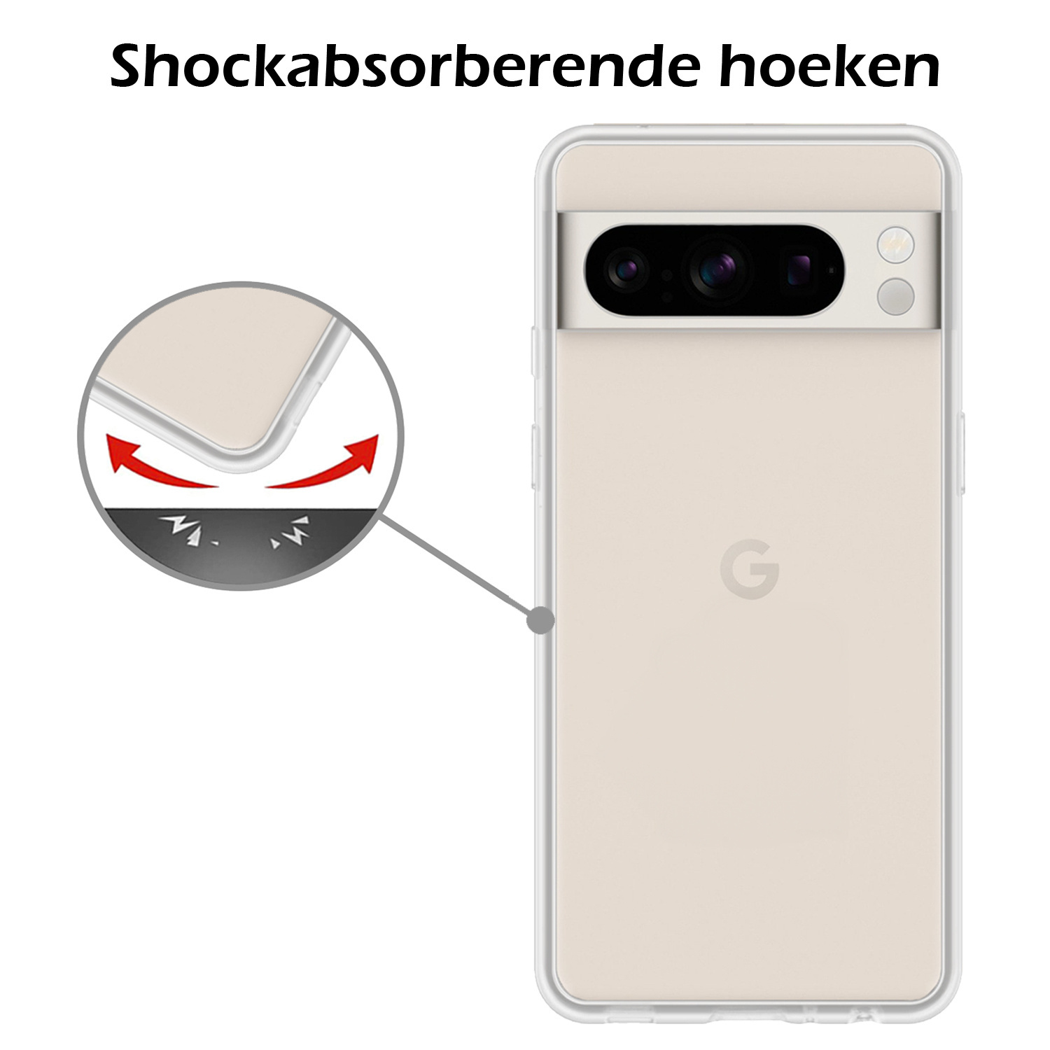 Nomfy Hoesje Geschikt voor Google Pixel 8 Pro Hoesje Siliconen Cover Case Met 2x Screenprotector - Hoes Geschikt voor Google Pixel 8 Pro Hoes Back Case - Transparant
