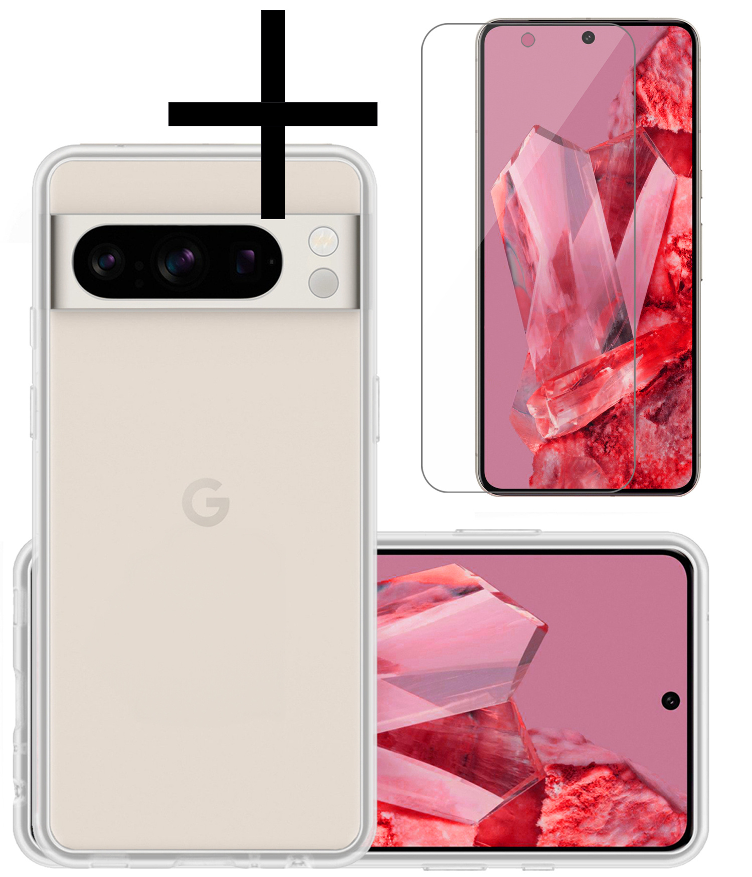 NoXx Hoes Geschikt voor Google Pixel 8 Pro Hoesje Cover Siliconen Back Case Hoes Met Screenprotector - Transparant