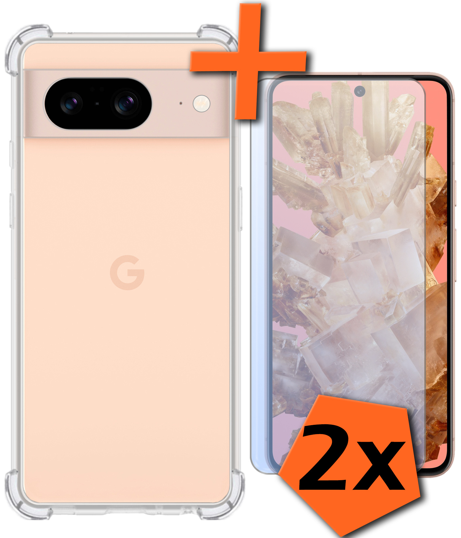 Nomfy Hoesje Geschikt voor Google Pixel 8 Hoesje Shock Proof Cover Case Shockproof Met 2x Screenprotector - Hoes Geschikt voor Google Pixel 8 Hoes Siliconen Back Case - Transparant
