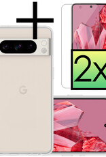 NoXx Hoes Geschikt voor Google Pixel 8 Pro Hoesje Cover Siliconen Back Case Hoes Met 2x Screenprotector - Transparant
