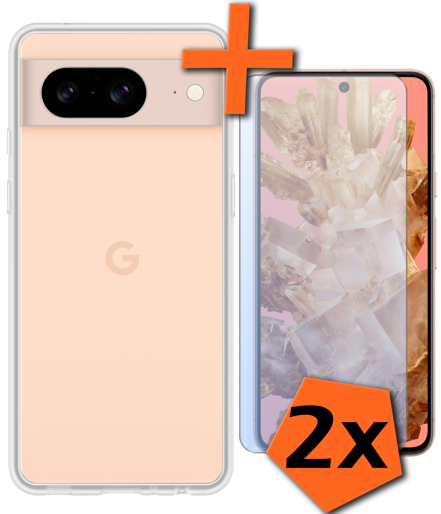 Nomfy Hoesje Geschikt voor Google Pixel 8 Hoesje Siliconen Cover Case Met 2x Screenprotector - Hoes Geschikt voor Google Pixel 8 Hoes Back Case - Transparant
