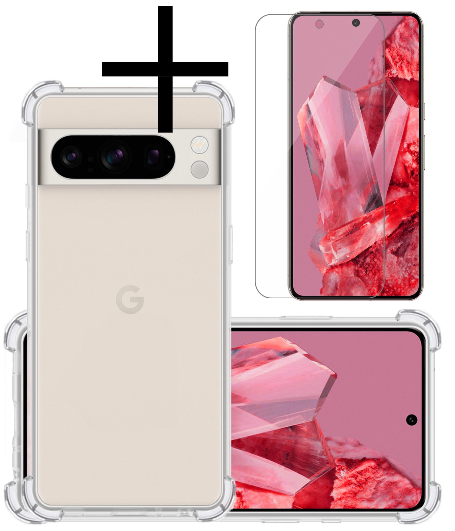 NoXx Hoes Geschikt voor Google Pixel 8 Pro Hoesje Siliconen Cover Shock Proof Back Case Shockproof Hoes Met Screenprotector - Transparant
