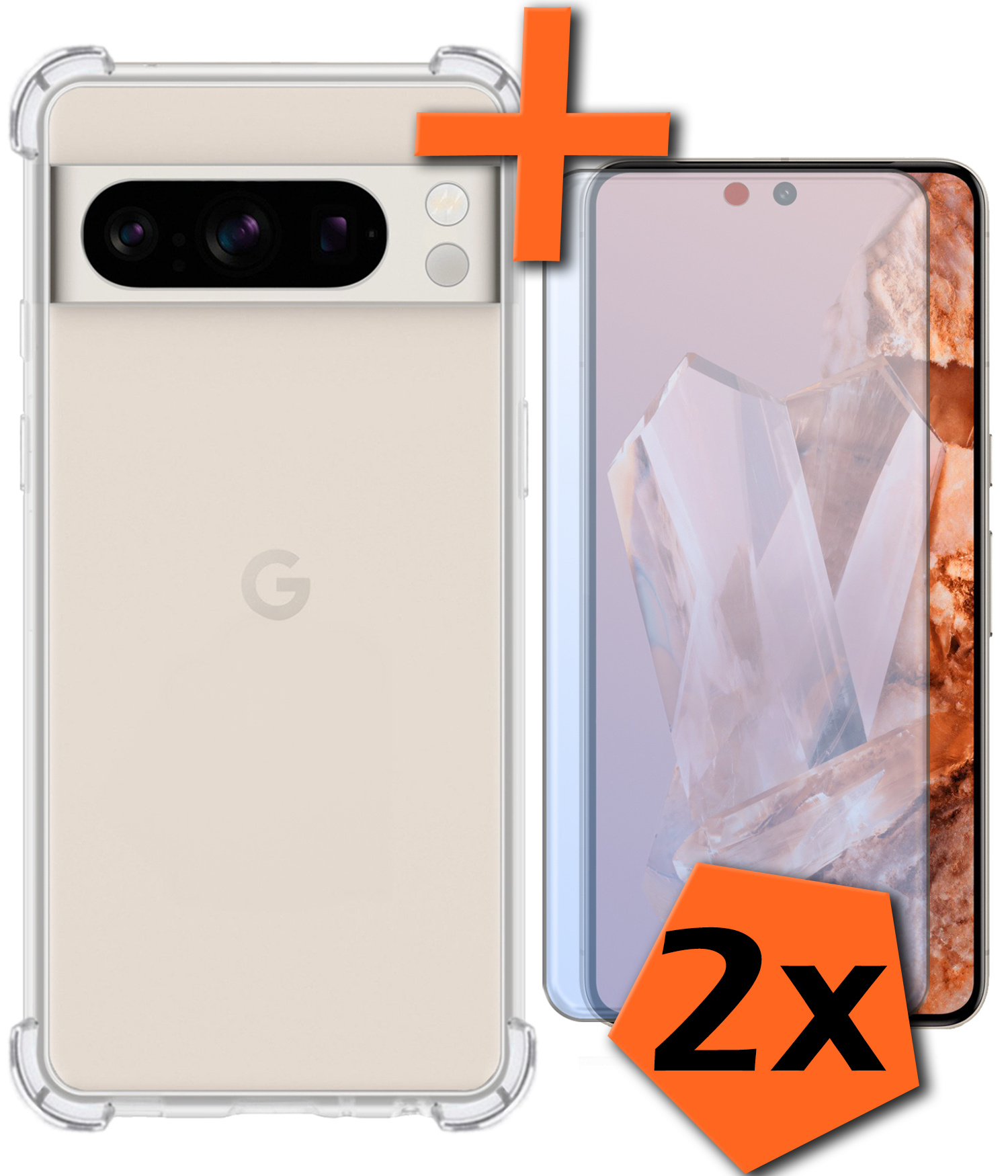 Nomfy Hoesje Geschikt voor Google Pixel 8 Pro Hoesje Shock Proof Cover Case Shockproof Met 2x Screenprotector - Hoes Geschikt voor Google Pixel 8 Pro Hoes Siliconen Back Case - Transparant
