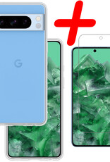 BASEY. Hoes Geschikt voor Google Pixel 8 Pro Hoesje Siliconen Back Cover Case Met Screenprotector - Hoesje Geschikt voor Google Pixel 8 Pro Hoes Cover Hoesje - Transparant