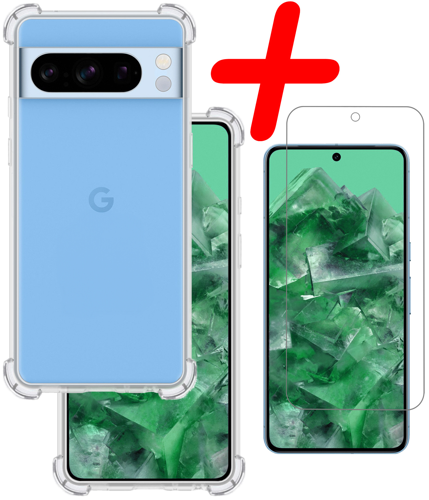 BASEY. Hoes Geschikt voor Google Pixel 8 Pro Hoesje Shock Proof Case Hoes Siliconen Met Screenprotector - Hoesje Geschikt voor Google Pixel 8 Pro Hoes Cover Shockproof - Transparant