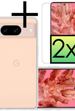 NoXx Hoes Geschikt voor Google Pixel 8 Hoesje Cover Siliconen Back Case Hoes Met 2x Screenprotector - Transparant